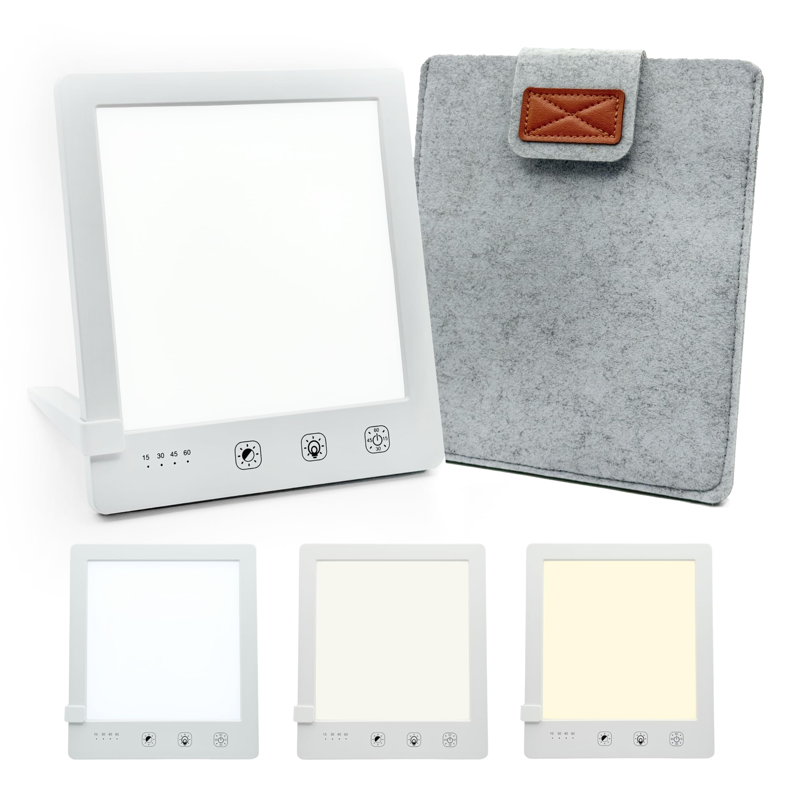 Tageslichtlampe bis 10000 Lux, Lichttherapielampe zur Simulation von Tageslicht, Therapielampe daylight sad lamp, Lichtdusche inkl. Ständer, Tasche & USB-C Kabel