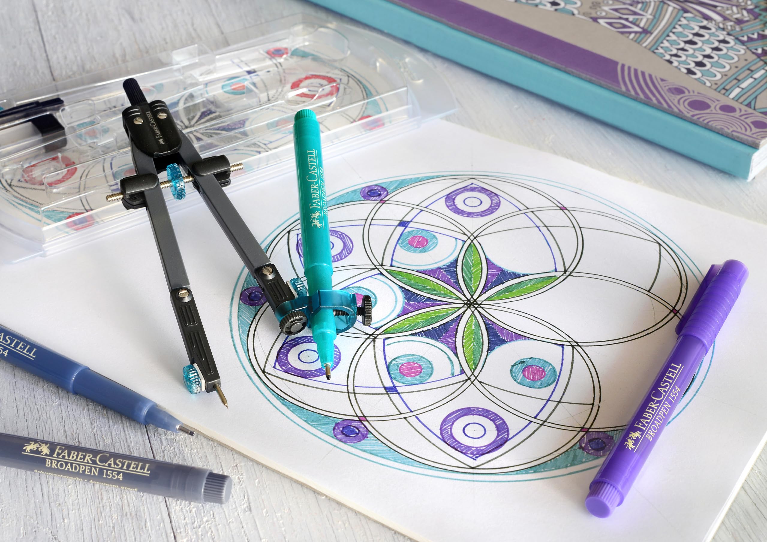 FABER-CASTELL 32722-8 - Compás de Ajuste Rápido con Tornillo Central - Articulaciones en Ambos Brazos y Accesorios de Recambio