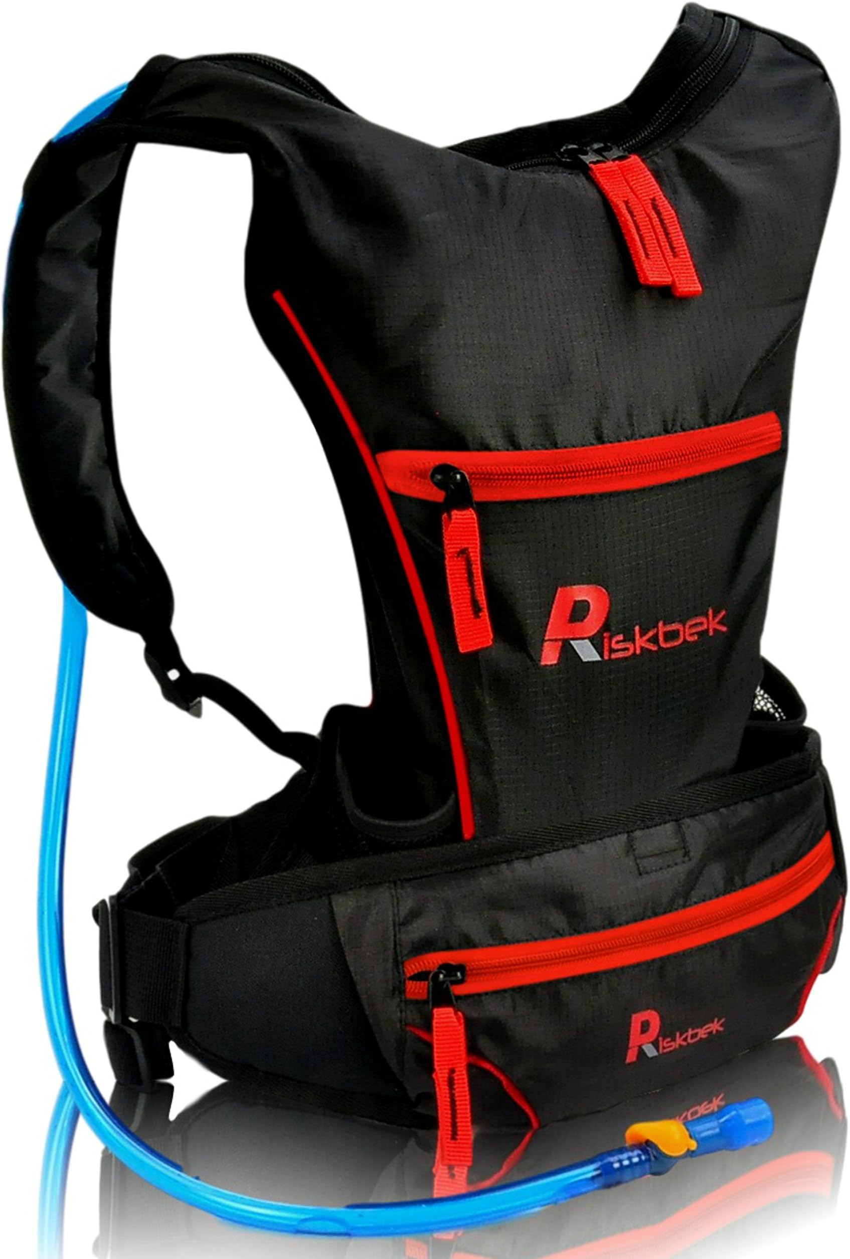 Top Rated Hydration Pack with FREE Waist Pack & 2 Liter Hydration Bladder by RiskbekTM. Best Hydration Backpack for Hiking, Running, Biking - Fits Men, Women and Kids perfectly!