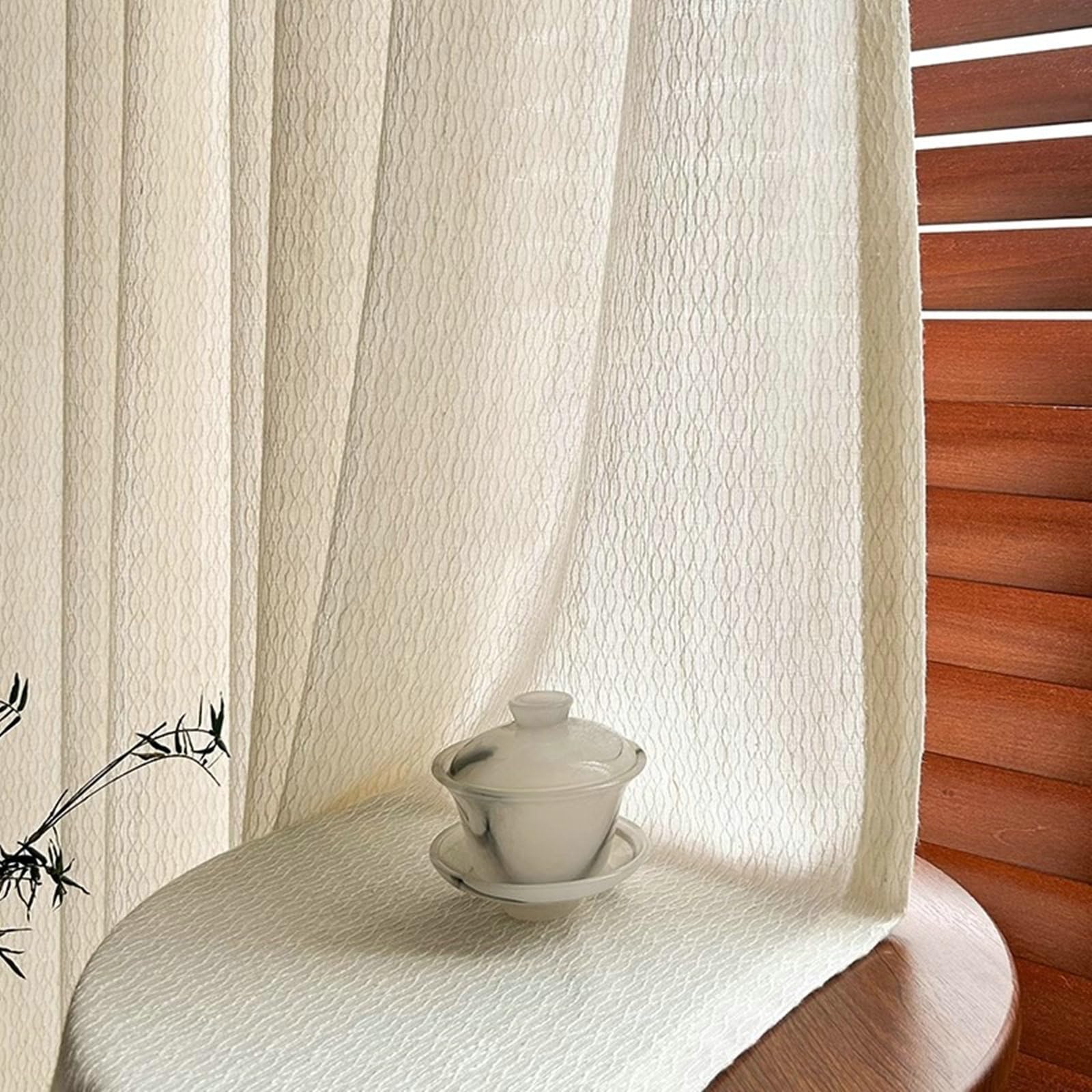 Rideaux Voilages Salon, 96x160cm Couleur Unie avec Textures géométriques Rideaux et tentures élégants pour Salon, Chambre à Coucher 2 Panneaux en Chanvre, Beige