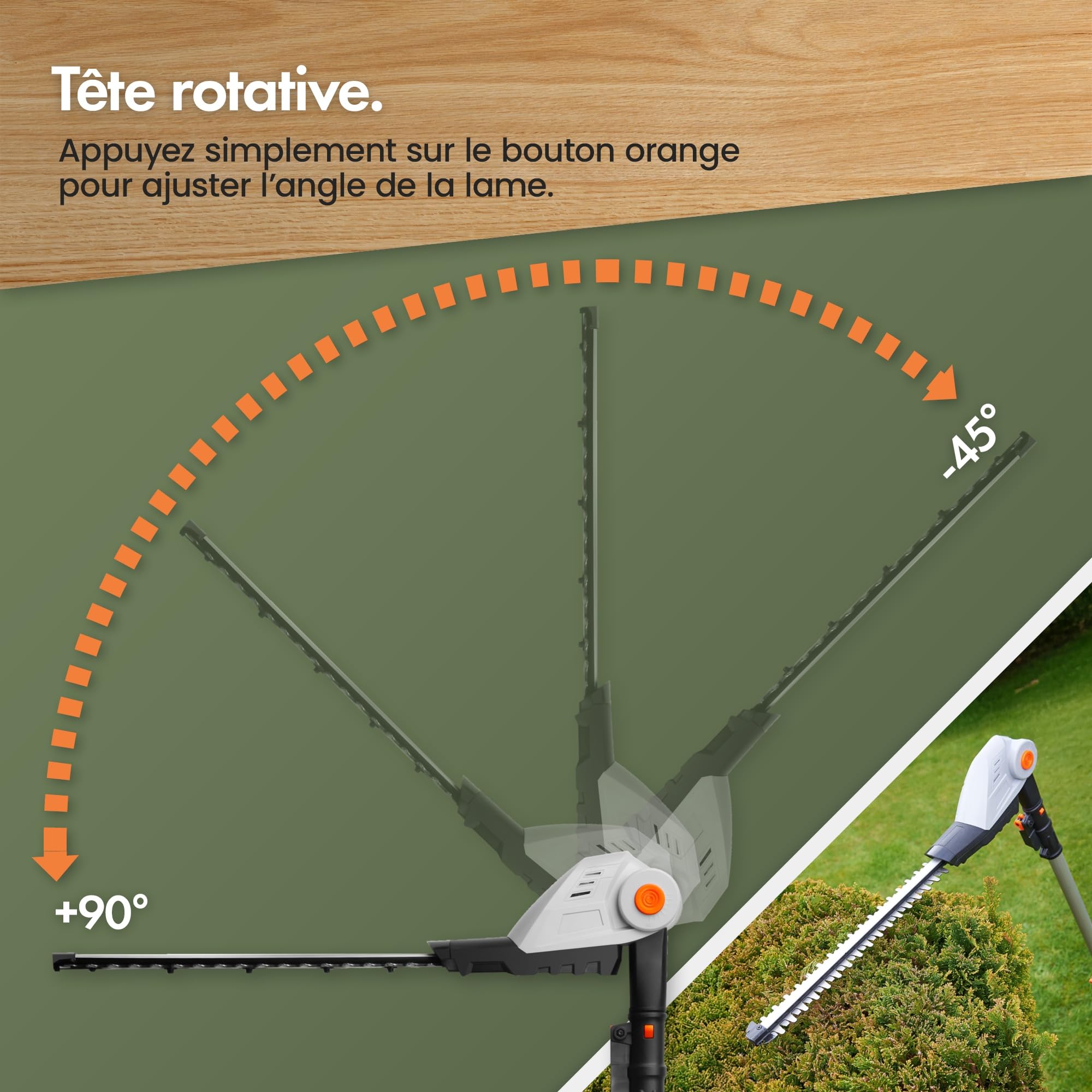 VonHaus Taille Haie Telescopique avec Batterie 20 V | Taille Haie sans Fil pour Haies, Buissons, Branches, Arbustes - Chargeur, Tête Réglable à 135°, Lames à Double Action 45 cm