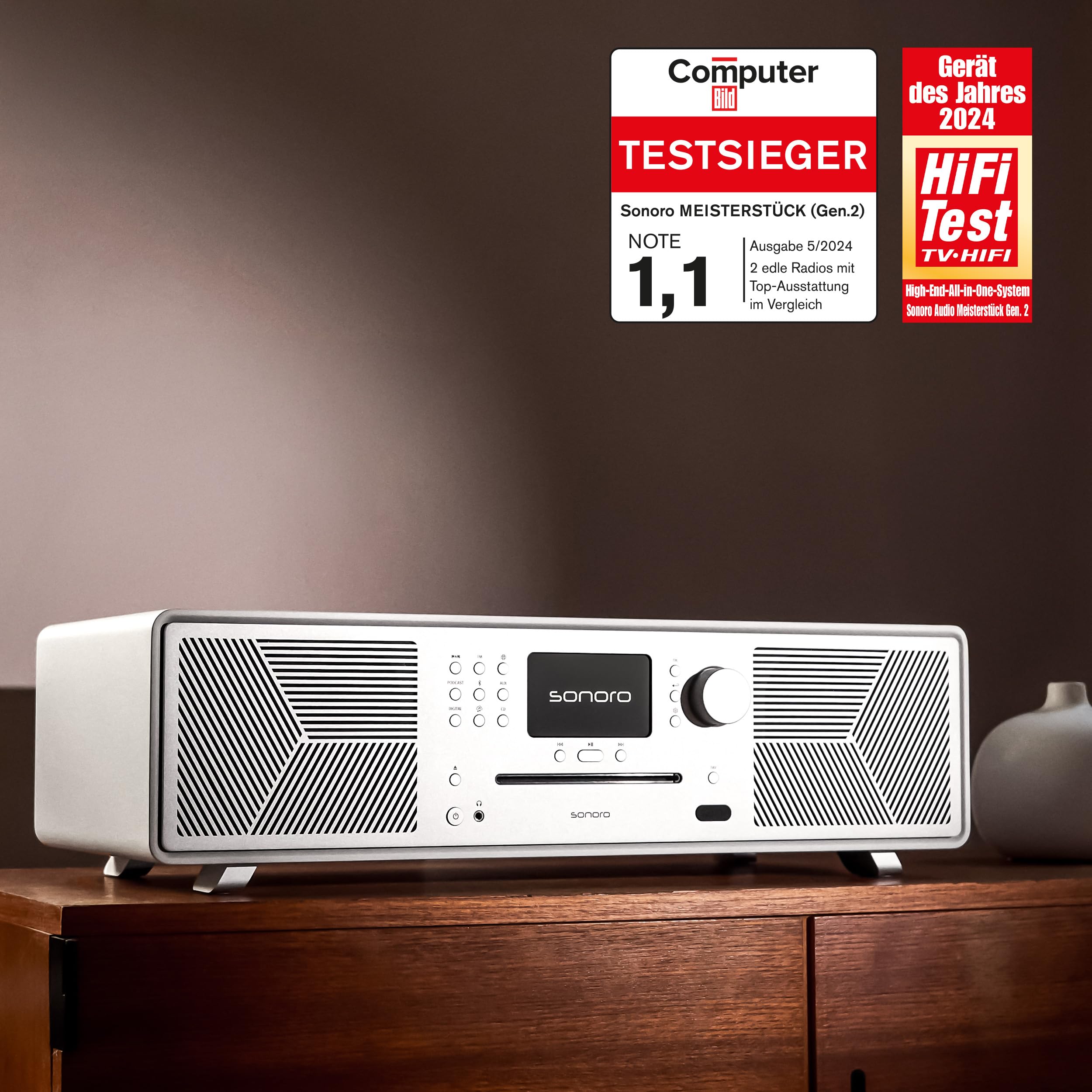 sonoro MEISTERSTÜCK (Gen.2) Kompaktanlage mit CD Player (Airplay, Google Cast, Spotify, FM, DAB+) Matt Weiß