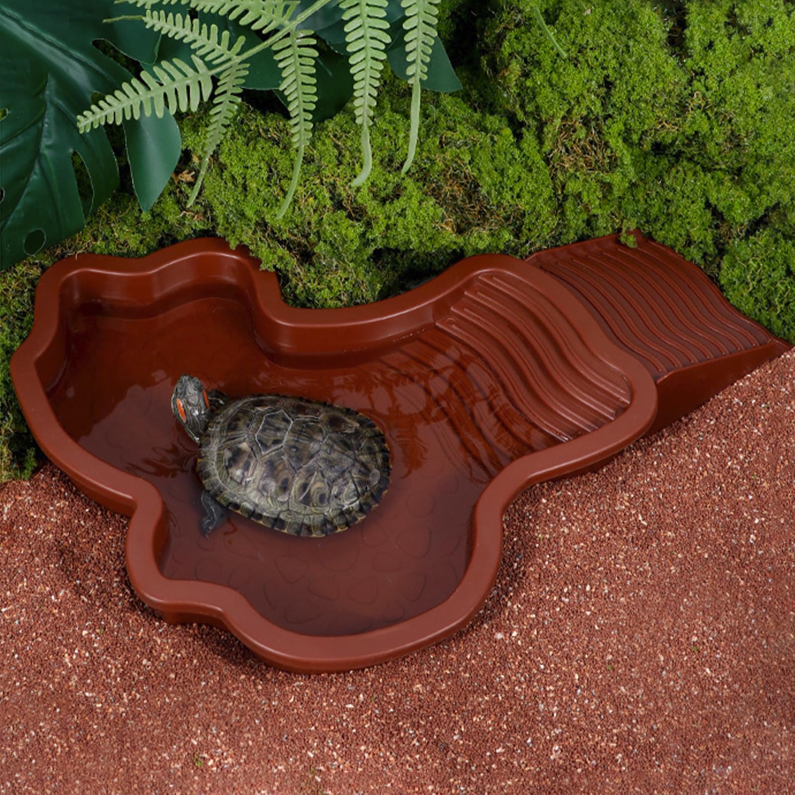 Piscine Tortue Terrestre Mangeoire,Plat d'eau Bassin pour Tortue De Piscine avec Rampe,Bol d'eau pour Reptiles avec Échelle,Abreuvoir pour Tortues Bassin pour Animaux pour Aquarium (Rouge)