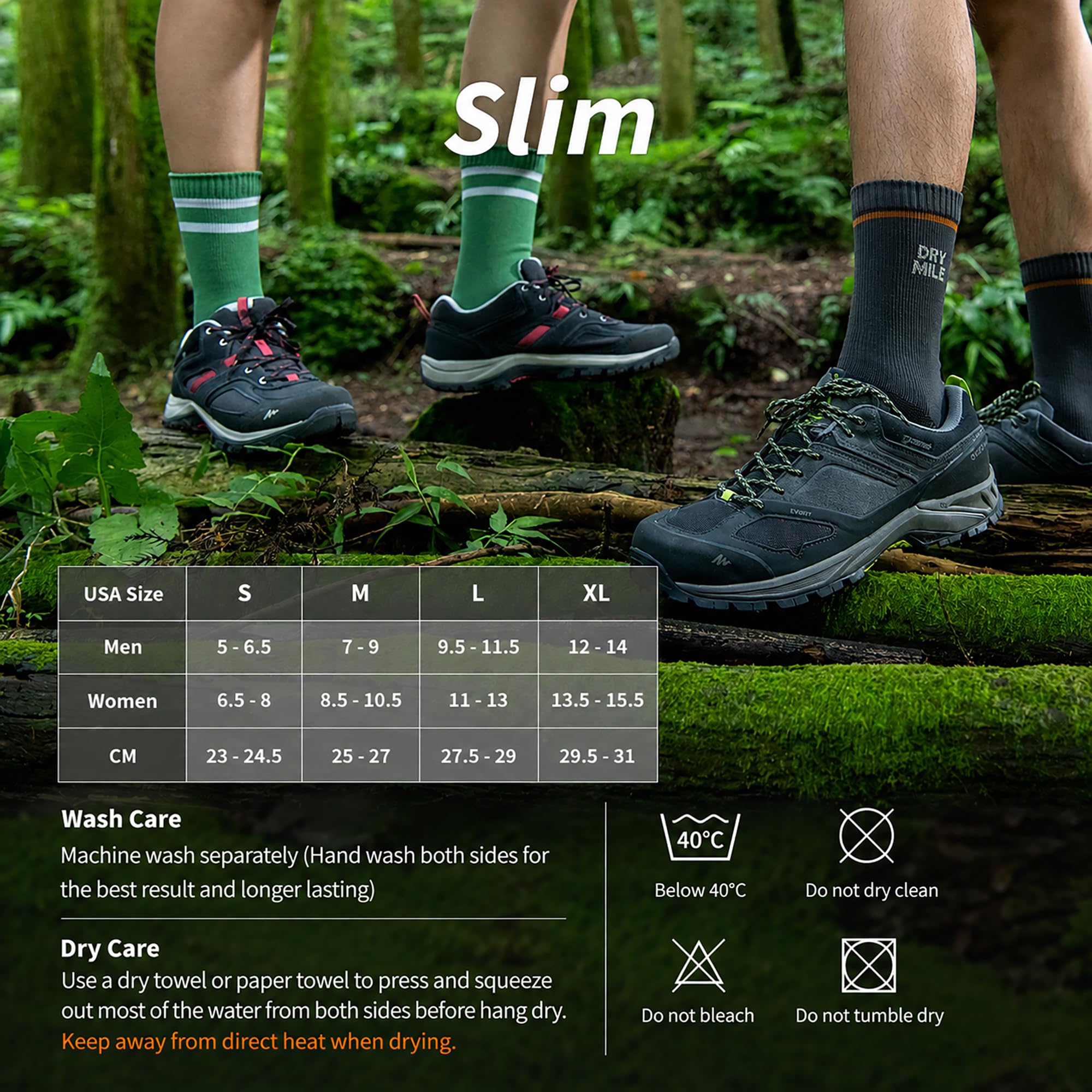 DRYMILE Slim Waterproof Socks, Soft Charcoal Yarn, Optimized Breathability and Odor Control, All-Season Outdoor Activities - Crew (L, Charcoal and Khaki)