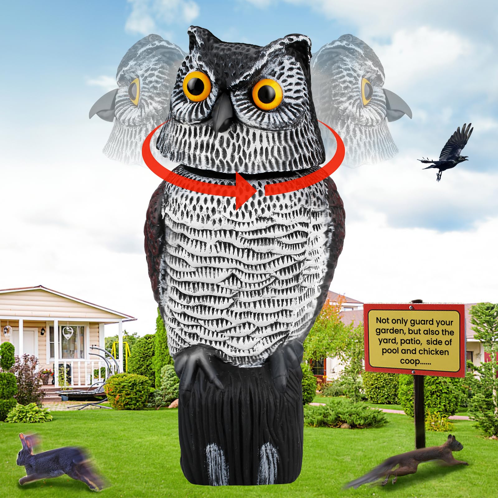 Pestvanish Brown Owl Decoys To Scare Birds Away (1 Pack), Waterproof Garden Owl Statue With 360° Rotating Head For Outdoor Patios, Pools, Rooftops And Vegetable Gardens