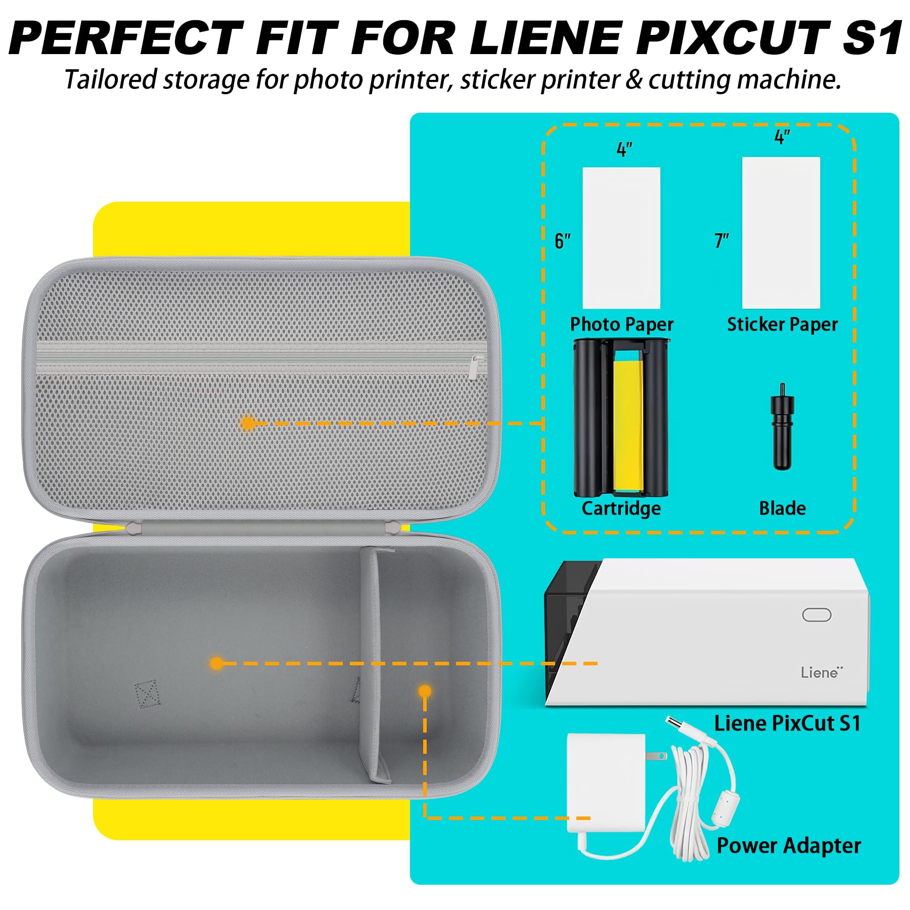 Khanka para Liene PixCut S1|Impresora fotográfica todo en uno,impresora de pegatinas y cortadora Estuche Rígido de Almacenamiento,Bolsa Transporte con Bolsillo para Accesorios PixCut S1,Solo Estuche