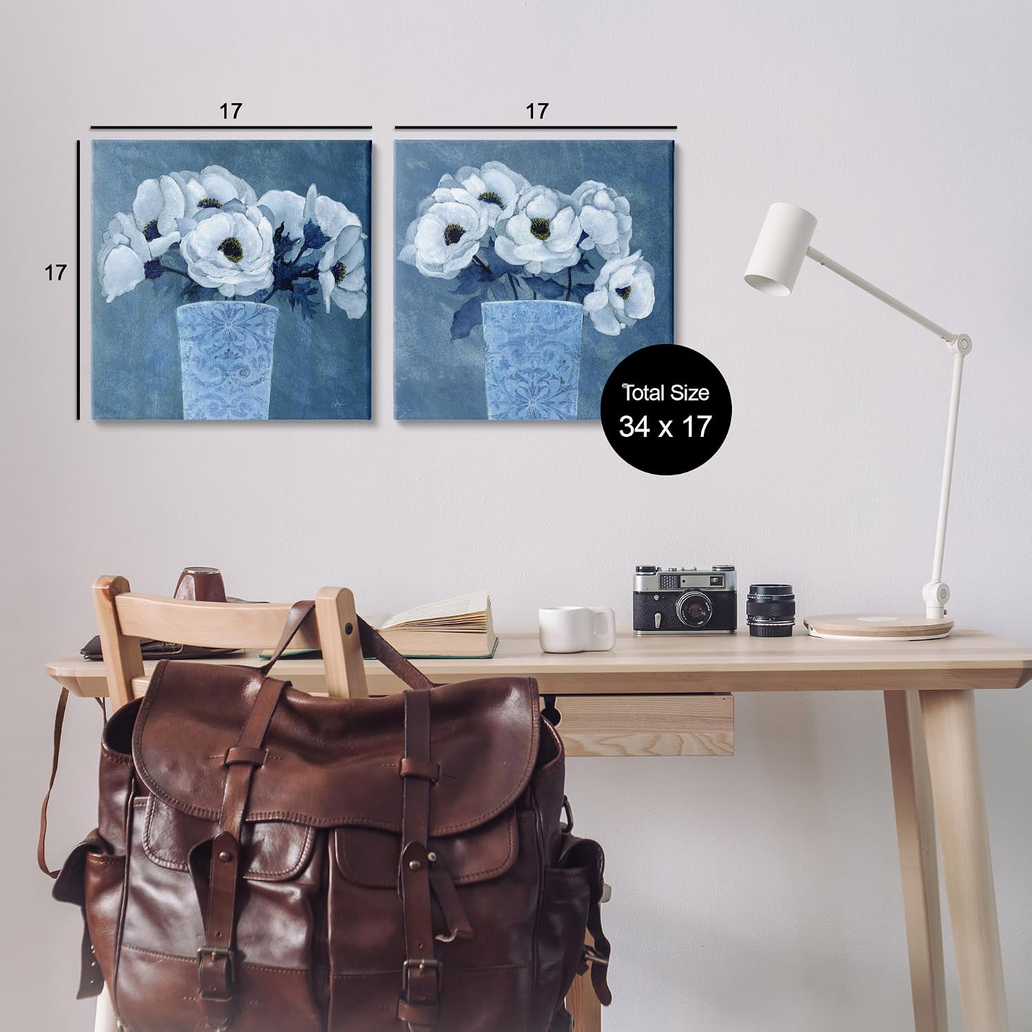 Magnolia Bouquets on Blue, 17 x 17 Inch Canvas Wall Art Set | Stupell Industries · By Janet Tava · Ready to hang · Great for living room or lounge · Made in USA