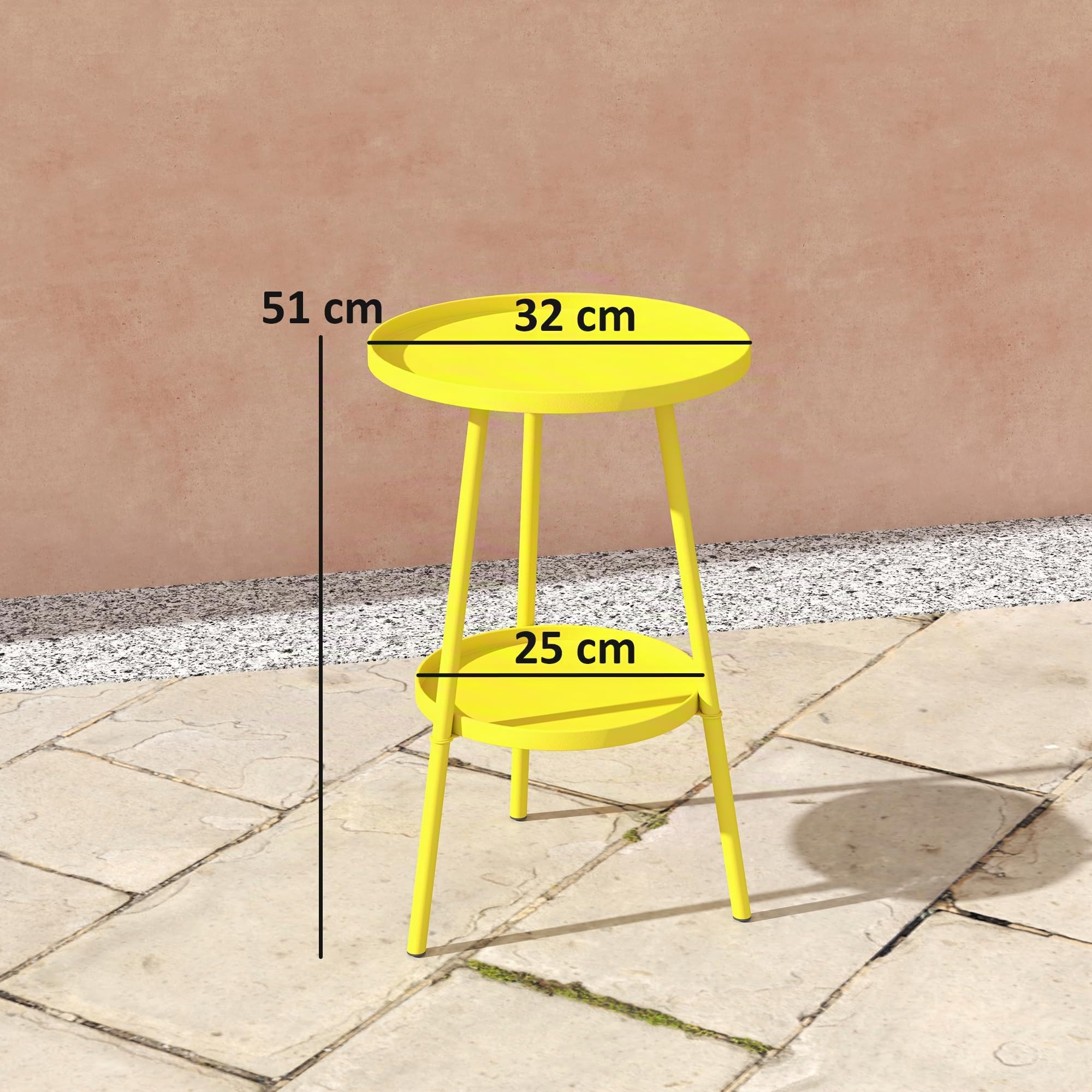 Outsunny Tavolino da giardino rotondo 2 livelli in metallo Giallo