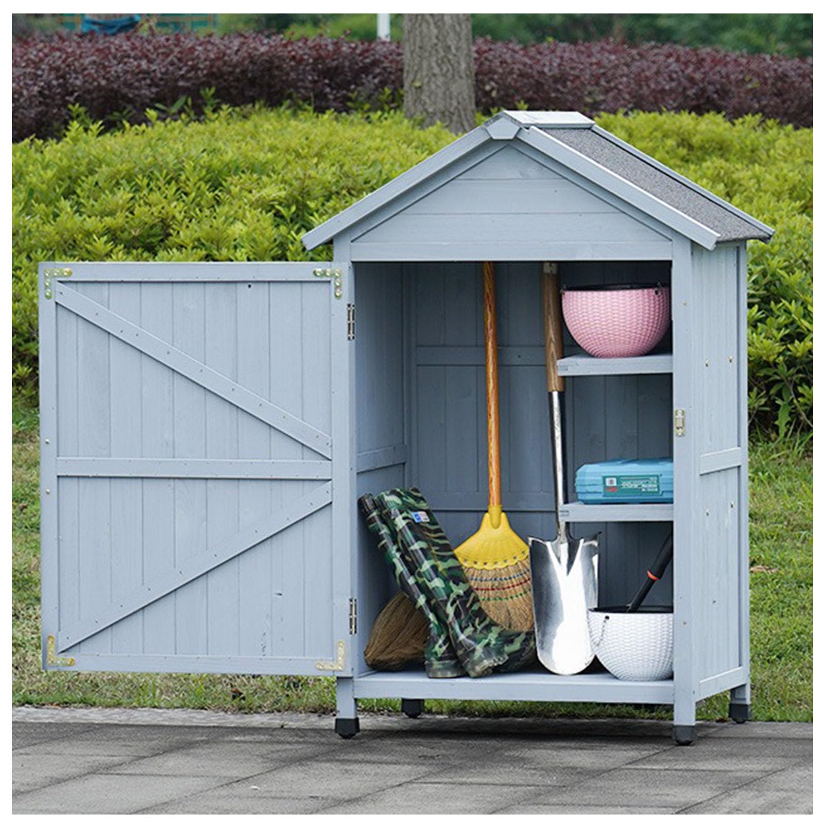 Capanno per Attrezzi da Giardino Capanno per Attrezzi da Giardino in Legno, armadietto per Patio con Ripiani, Organizer per Attrezzi da Giardino Capannoni Impermeabili Tetto Impermeabile