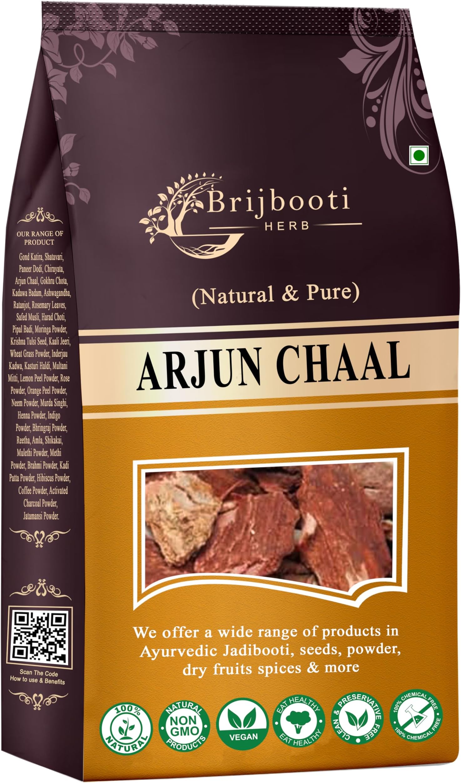 Brijbooti Arjun ki Chaal 400 Gram | Terminalia Arjuna Bark | Sun-Dried Ayurvedic Arjun Tree Bark | Arjun Ki Chaal Raw