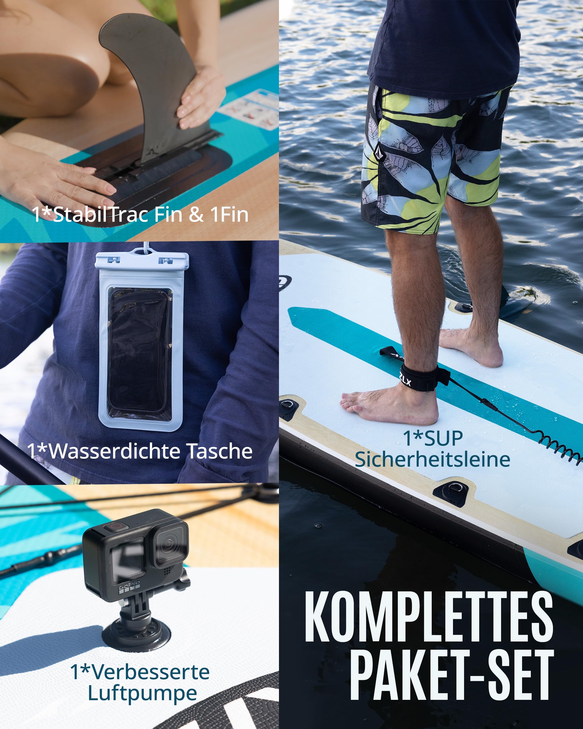 ZLX Stand Up Paddling Board 350x83cm, anfängerfreundliches SUP Board mit Abnehmbarer Mittelfinne für Stabilität oder Geschwindigkeit, Touren Stand Up Paddle für alle Könnerstufen, 200kg Tragkraft