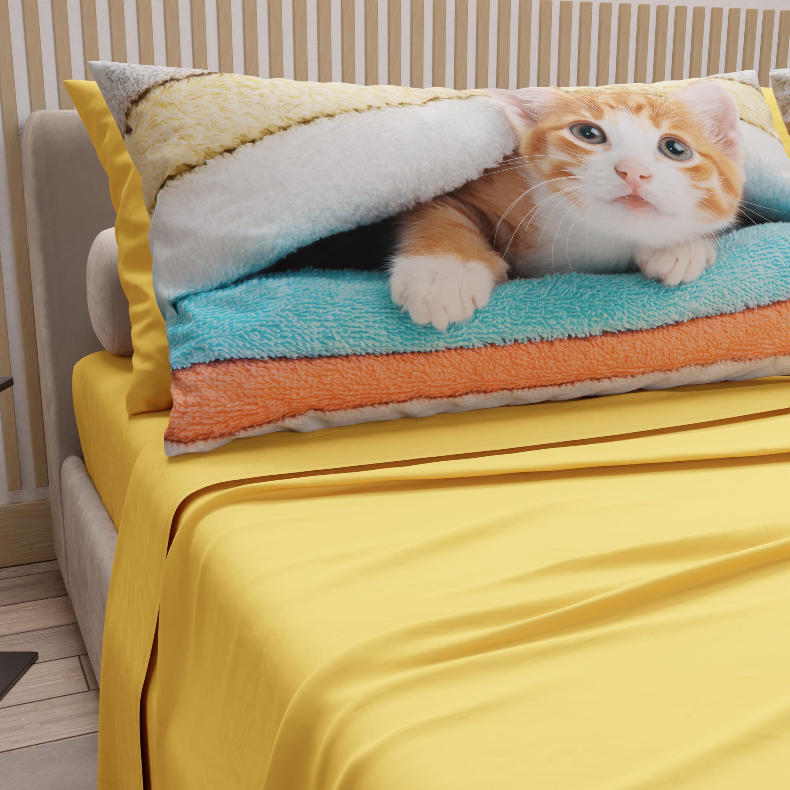 PETTI Artigiani Italiani, Bed Linen Animals with Cats in Cotton with Pillowcases in Digital Print, Pizza and Half Sheet