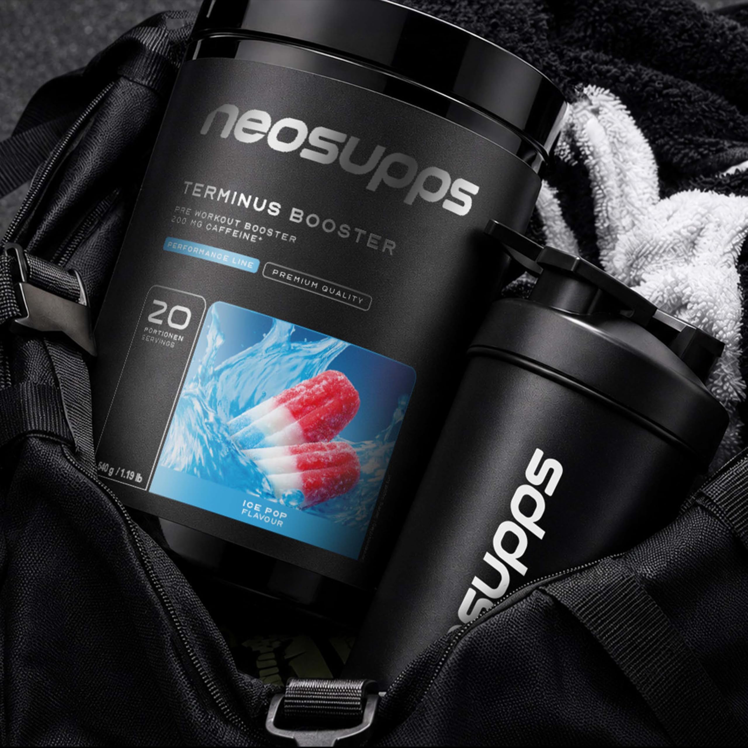 NEOSUPPS Pre Workout Booster Terminus XXL Ice Pop 540g, Fitness & Gym, Pre Workout Booster vegan, Pump & Fokus, geprüfte Qualität, 8.000 mg L-Citrullin, 20 Portionen