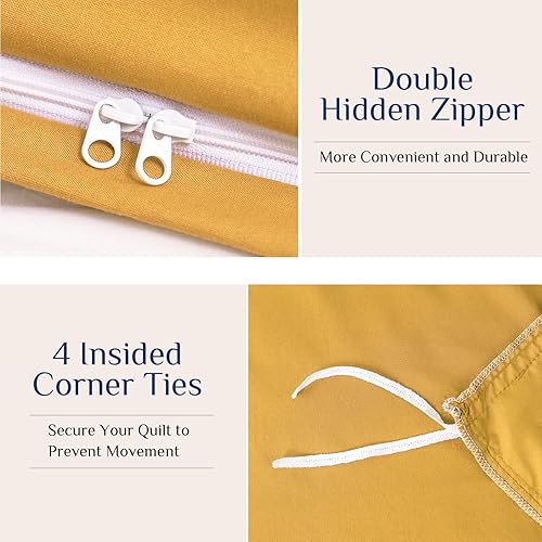 Miniatura 6 de Argstar Juego de funda de edredón plisada de 3 piezas, tamaño matrimonial, color amarillo mostaza, con textura bohemia, 100% microfibra lavada,