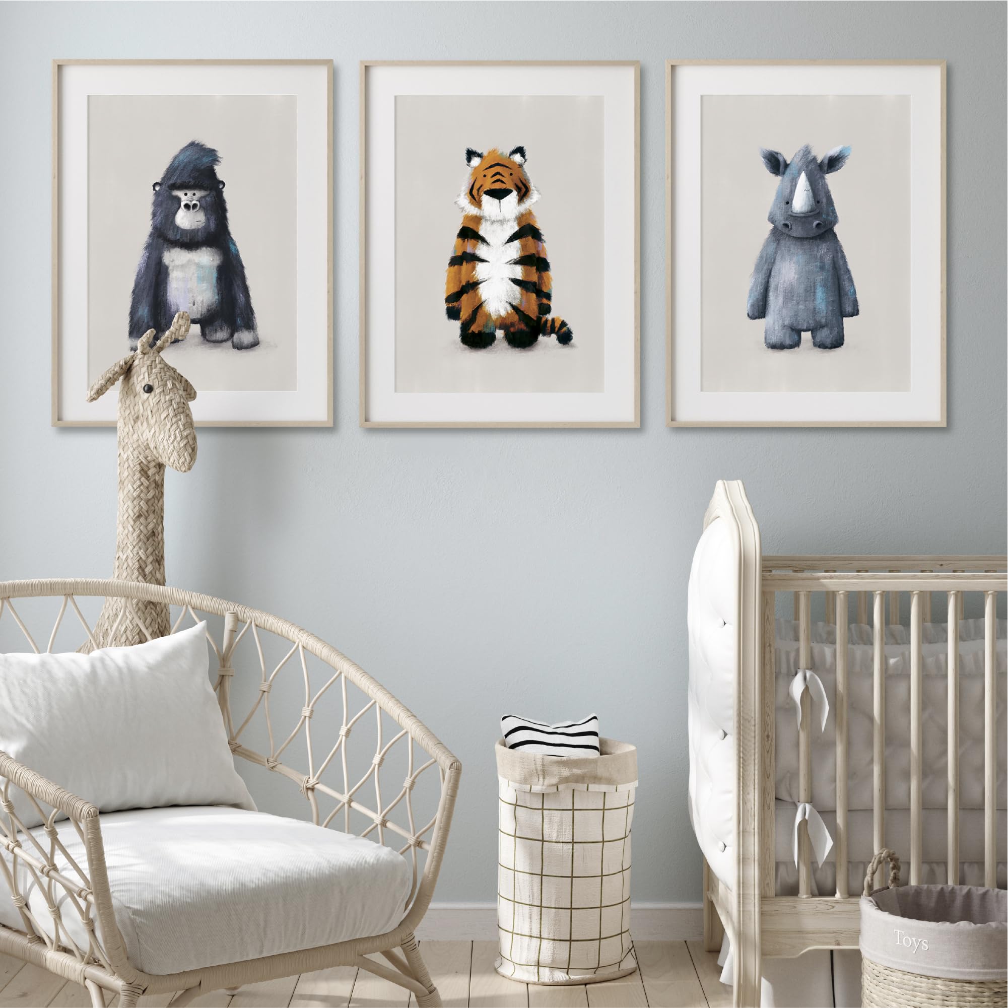 Tigercub Prints Jungle Safari Animal Nursery Prints, A4 - Set of 3