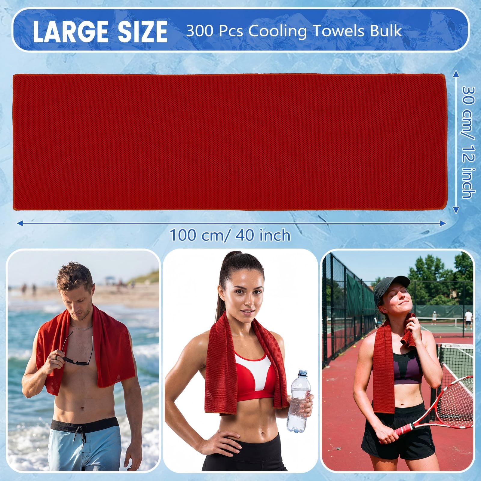 Confezione da 300 Asciugamani rinfrescanti,Grandi,Traspiranti,per Sport e Clima Caldo,Ideali per rinfrescare Il Collo,Perfetti per allenamenti in Palestra e Come Regalo per la Squadra (Rosso).