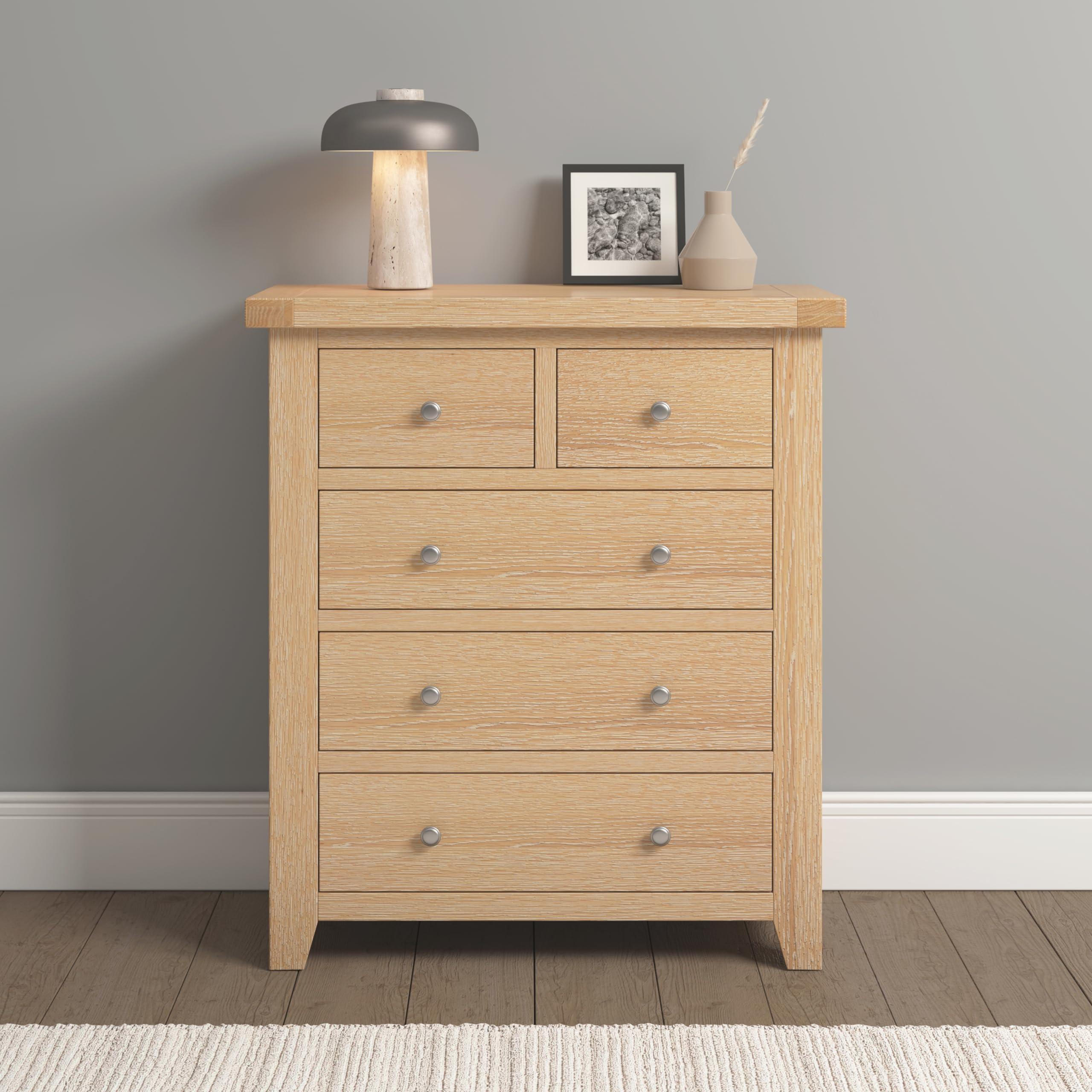 Seconique Windsor 3+2 Drawer Chest - Fully Assembled - Oak/Plywood/Metal - Light Oak