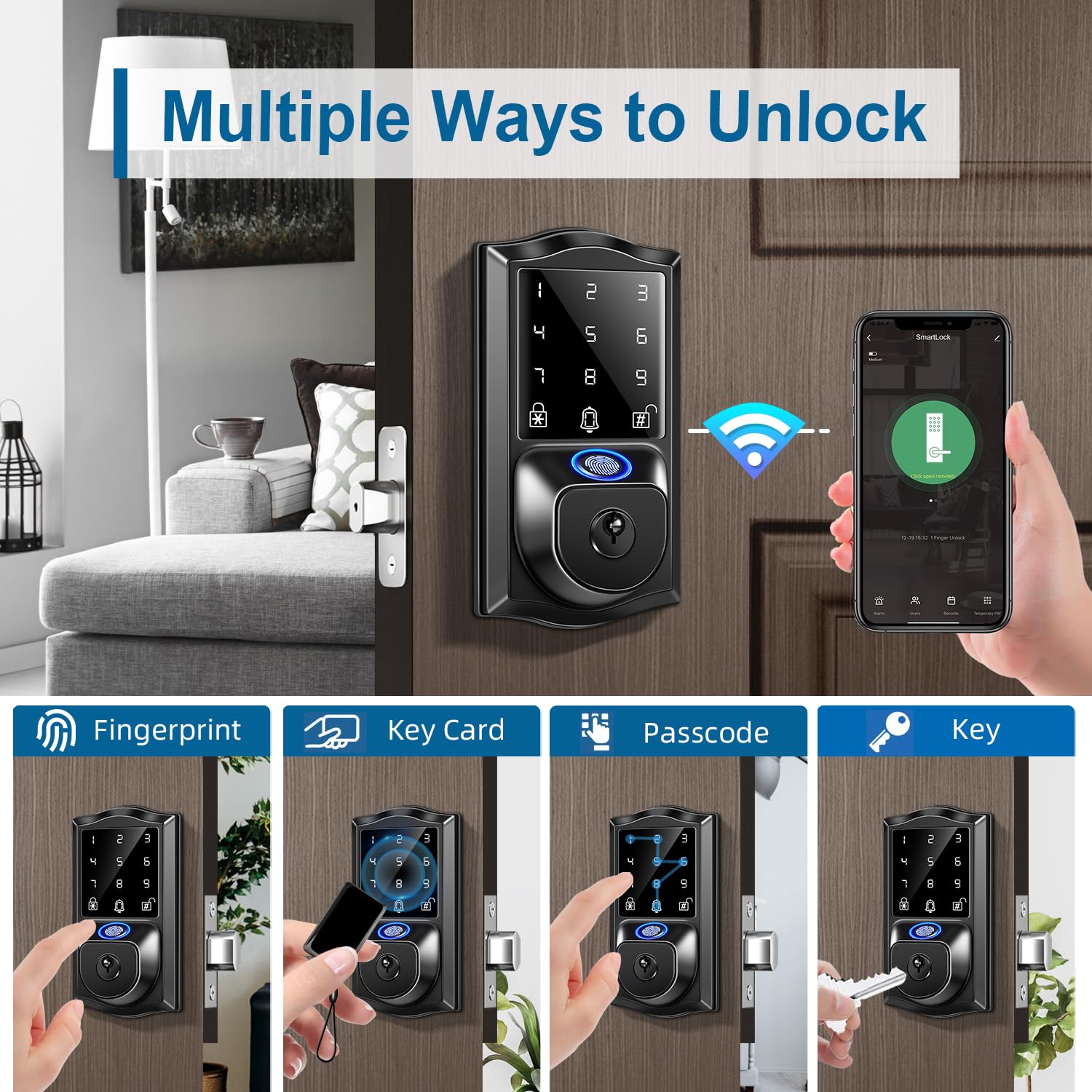 VOLIBeL WiFi Smart Door Lock, Fingerprint Door Lock with Built-in Wi-Fi, Keyless Entry Door Lock for Front Door, Smart Deadbolt Lock with Keypad, APP Control and Remote Unlock, No Hub Required