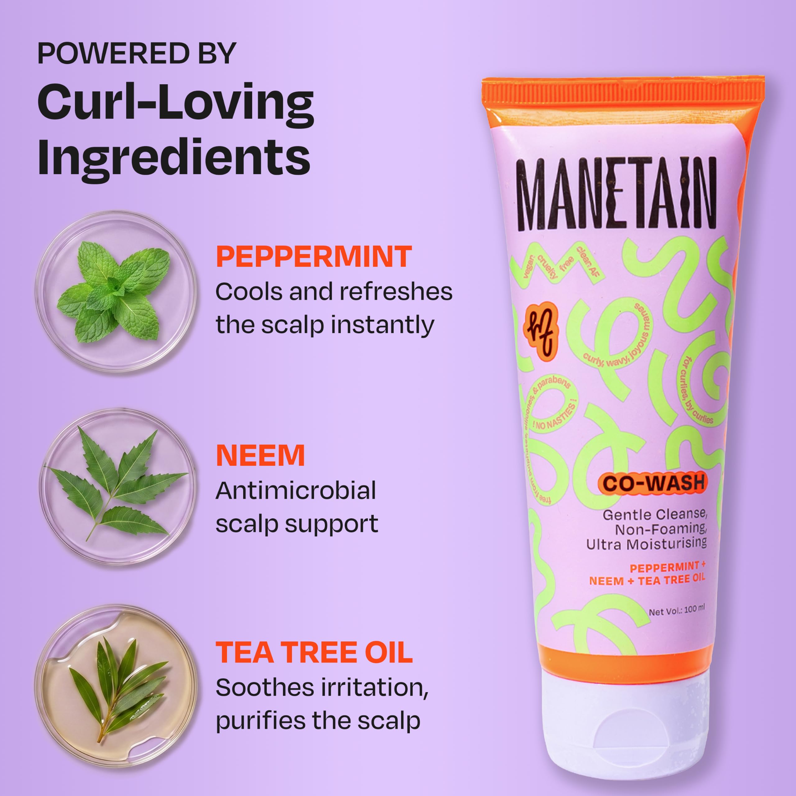 Manetain Co-Wash for Curly Hair - 100ml | 2 in 1 Shampoo & Conditioner | Non-foaming | Sulphate and Paraben Free | CG Friendly | Suitable for Dry and Frizzy Hair 1