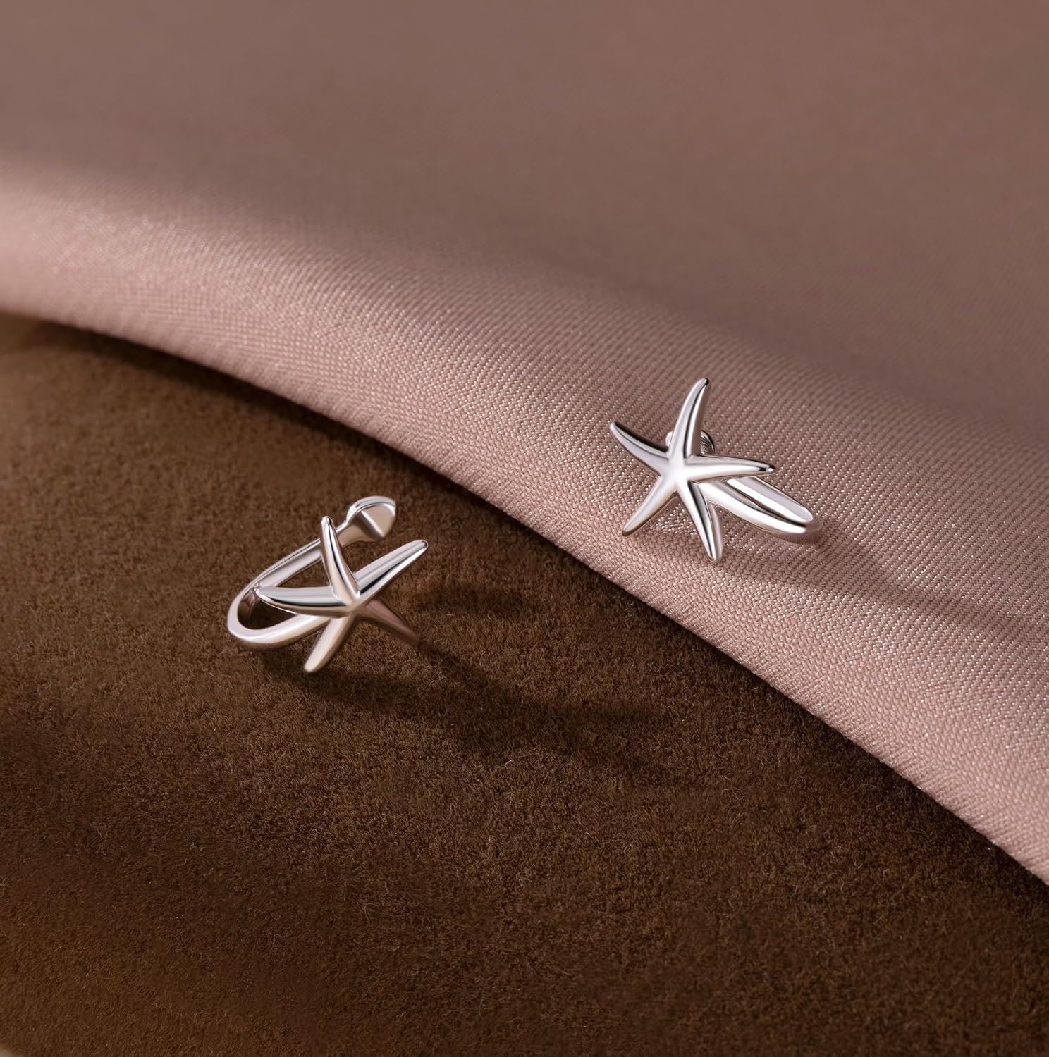 Reffeer Solid 925 Sterling Silver Starfish Earrings Ear Cuffs for Women Teens Starfish Wrap Earrings Clip Ons Non-Piercing