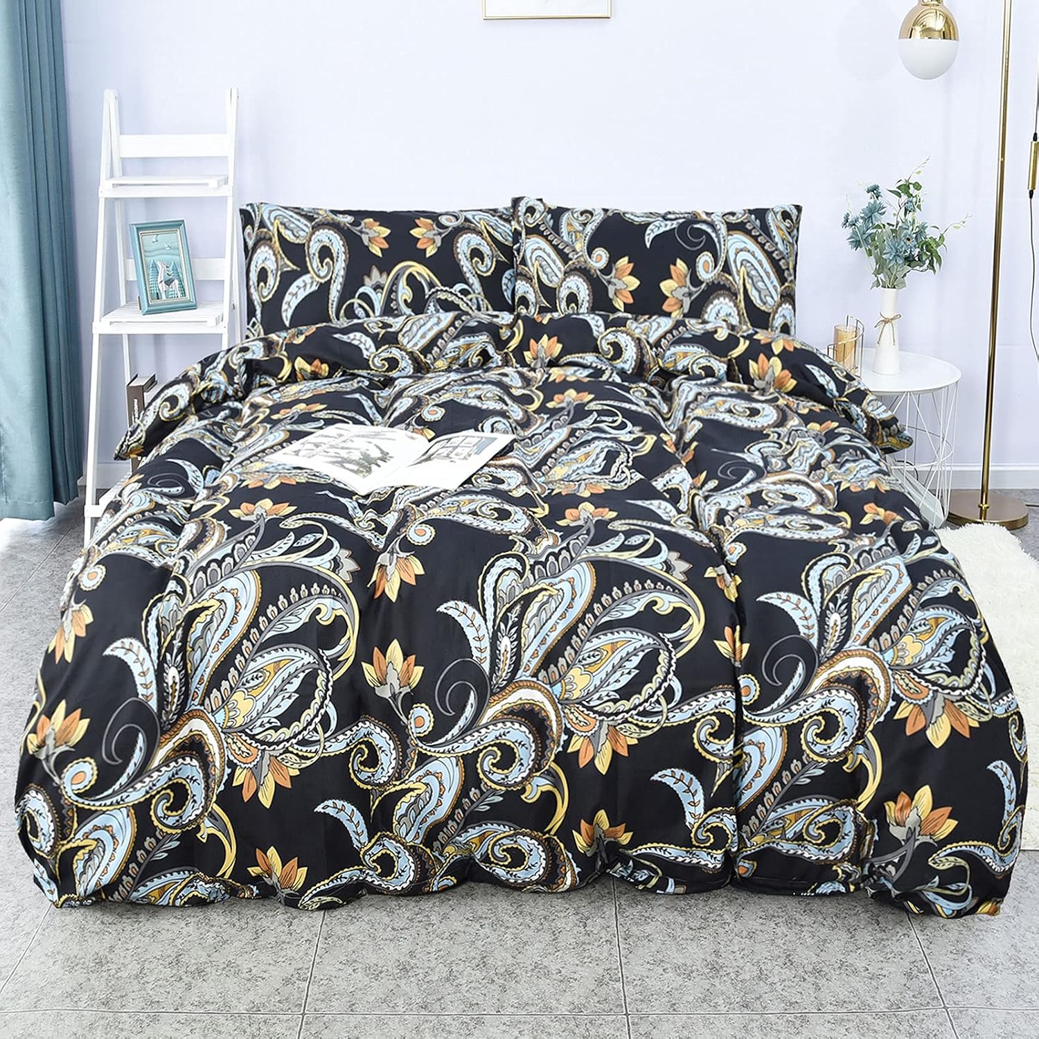 LHKIS Duvet Cover King, Flower Soft Duvet Cover Set, Farmhouse Microfiber Comforter Cover Hotel Plain Bedding Duvet Cover 3 Pieces