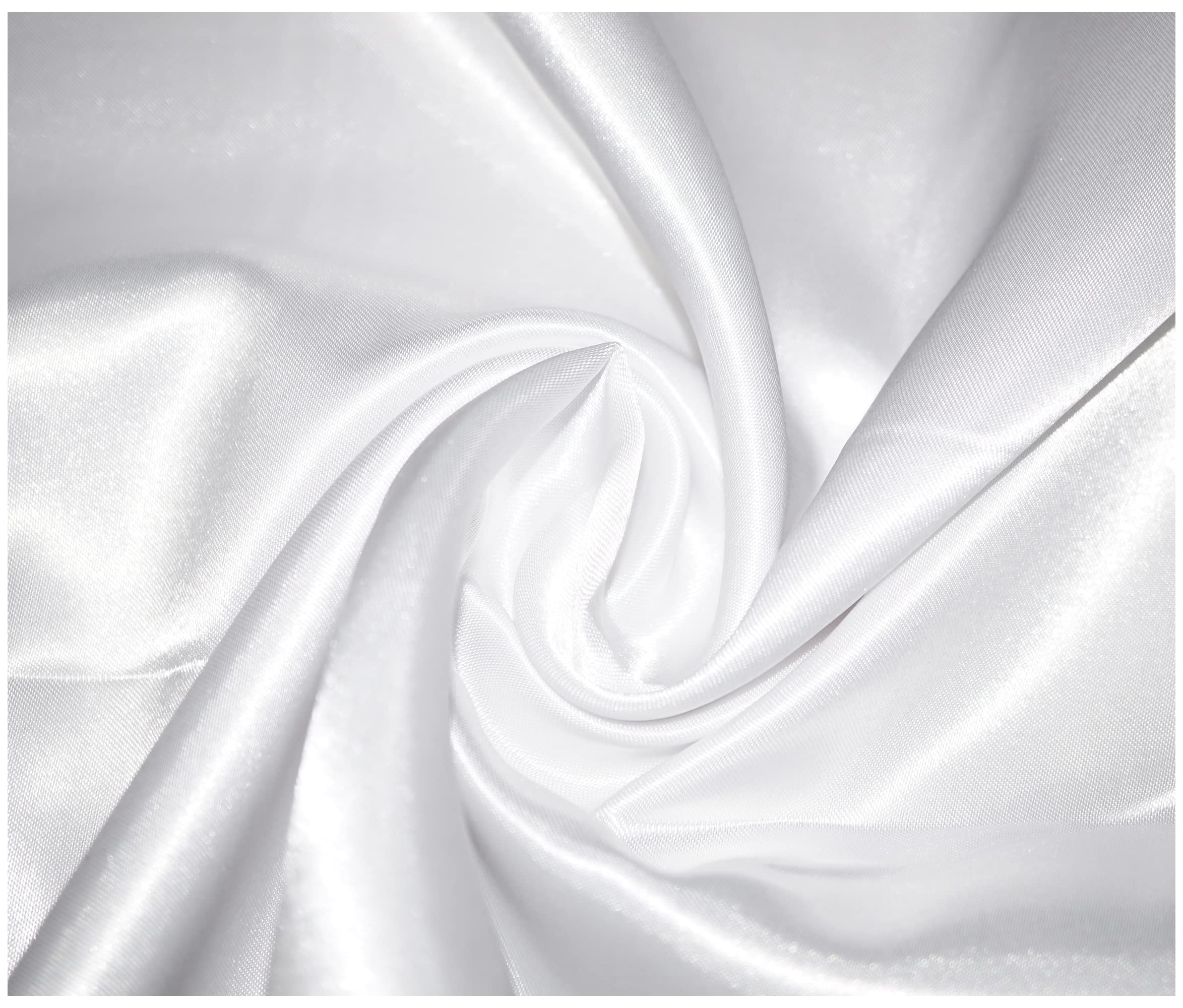 Thefabrictrade White Silky Satin Polyester Fabric For Dressmaking Wedding Crafts Quilting Sewing 150Cm Wide (100 X 150Cm / 39" X 60", )