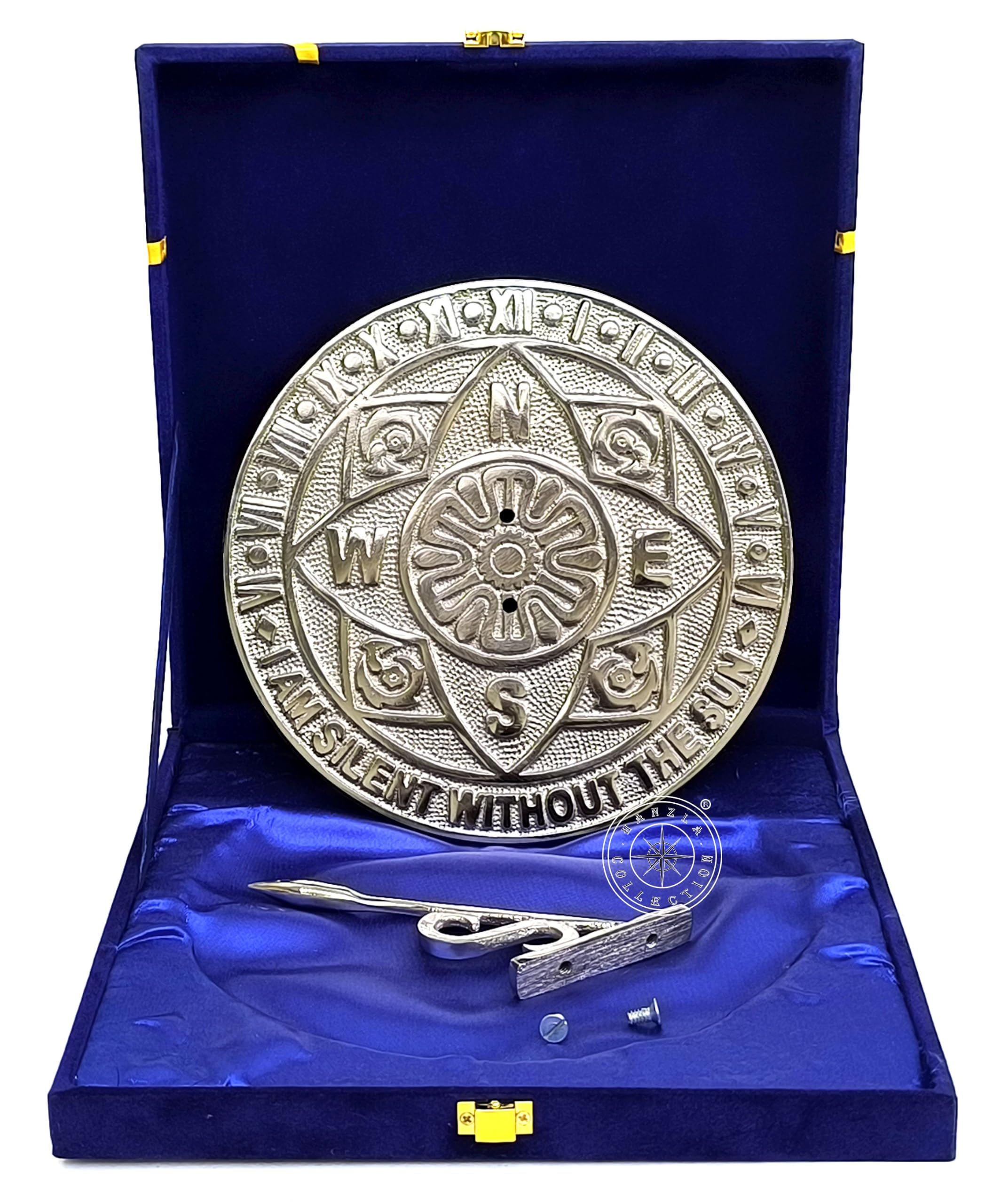 Mosiężny zegar słoneczny na podwórko ogrodowe na zewnątrz, ręcznie wykonany aluminiowy chromowany zegar słoneczny z aksamitnym pudełkiem, idealny dla ukochanych, dekoracja domu, prezent lub pomysł na