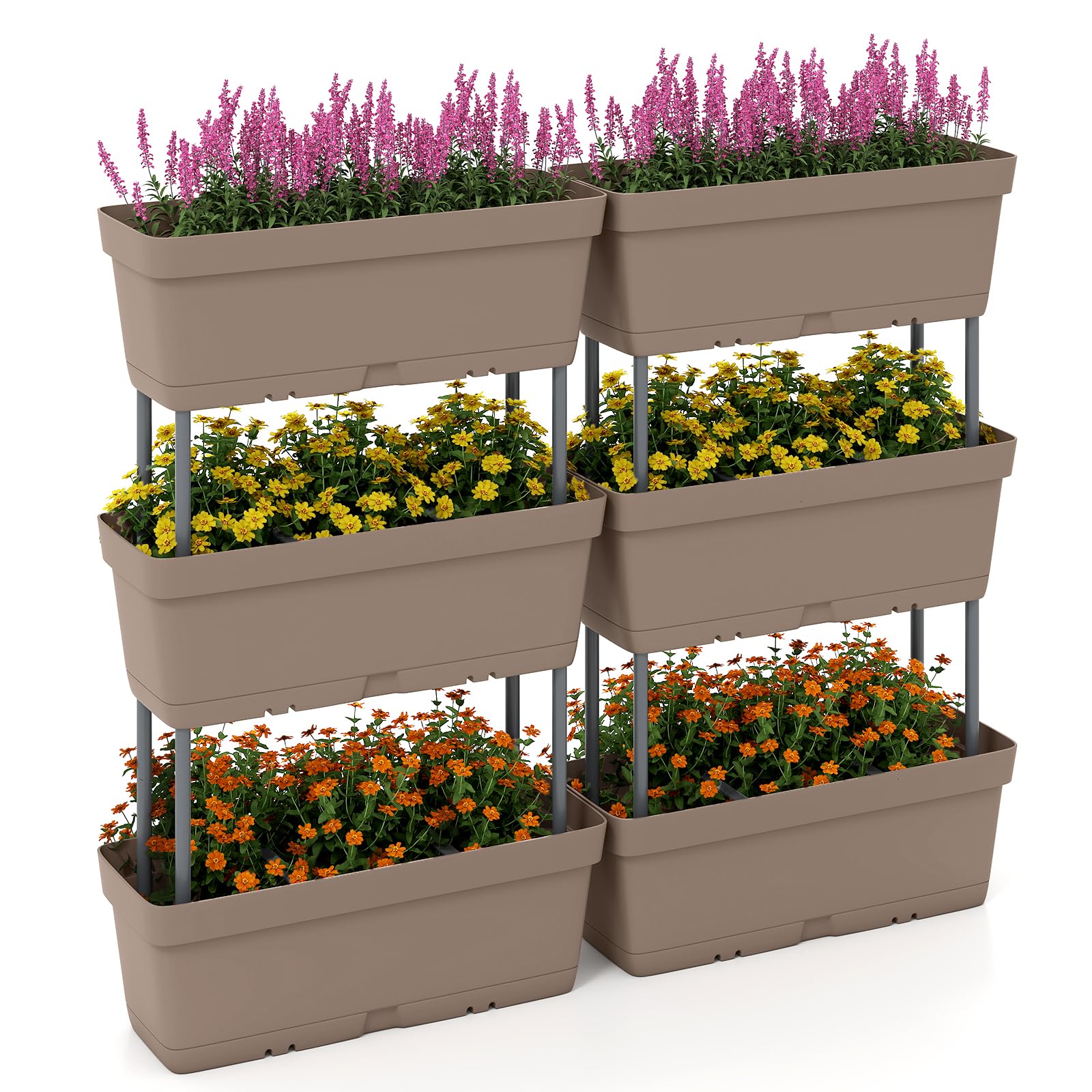 HOMASIS Juego de 6 Macetas para Flores, Jardinera Vertical para Exterior con Sistema de Drenaje, Combinación Libre, Almohadilla de Jardín Elevada en PP para Frutas, Hierbas, Vegetales (Gris)