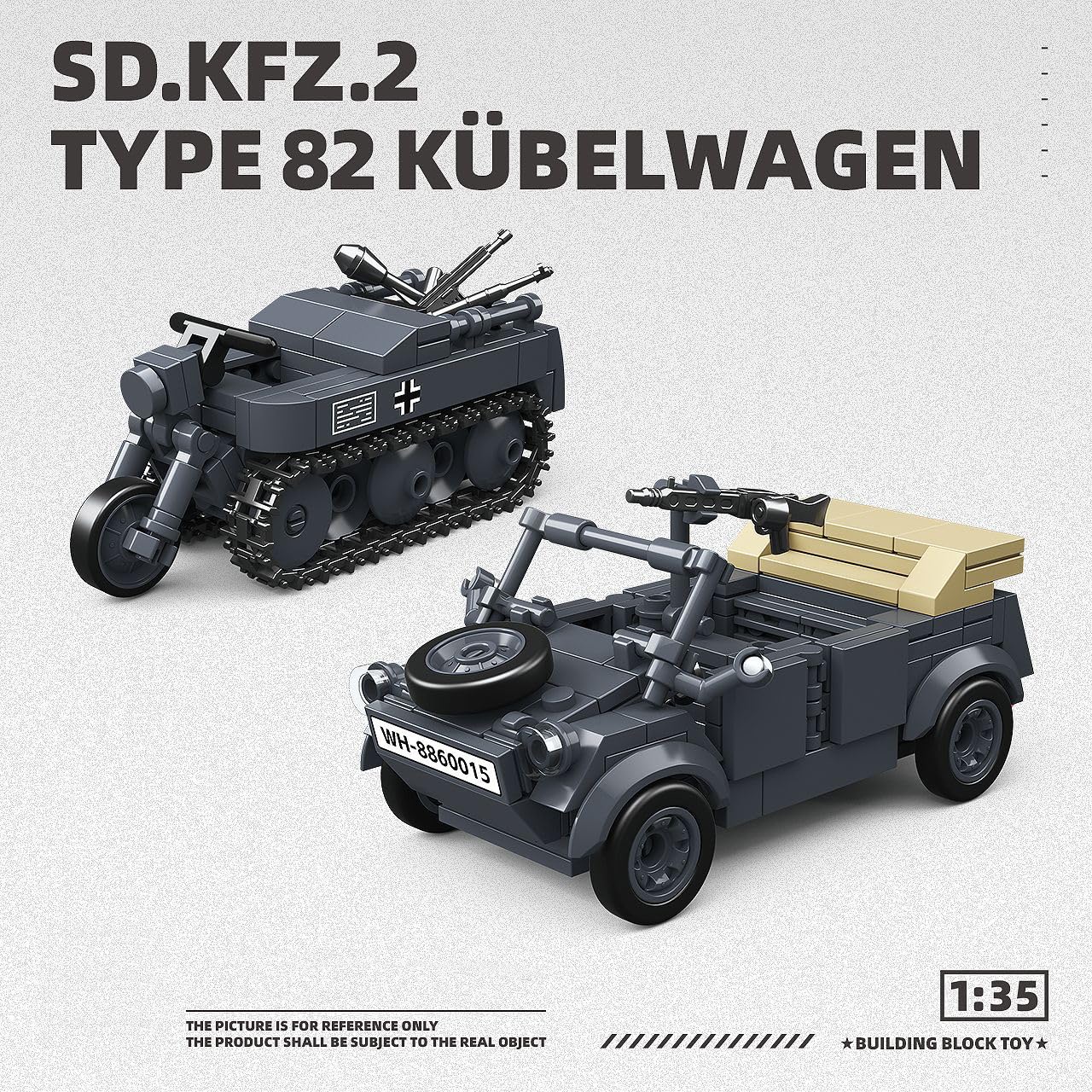 Technik - Set di blocchi da costruzione per carri armati militari, 414 pezzi, WW2, tipo militare 82, kit per costruzione di carri armati Kubelwagen, modello MOC, giocattolo da costruzione