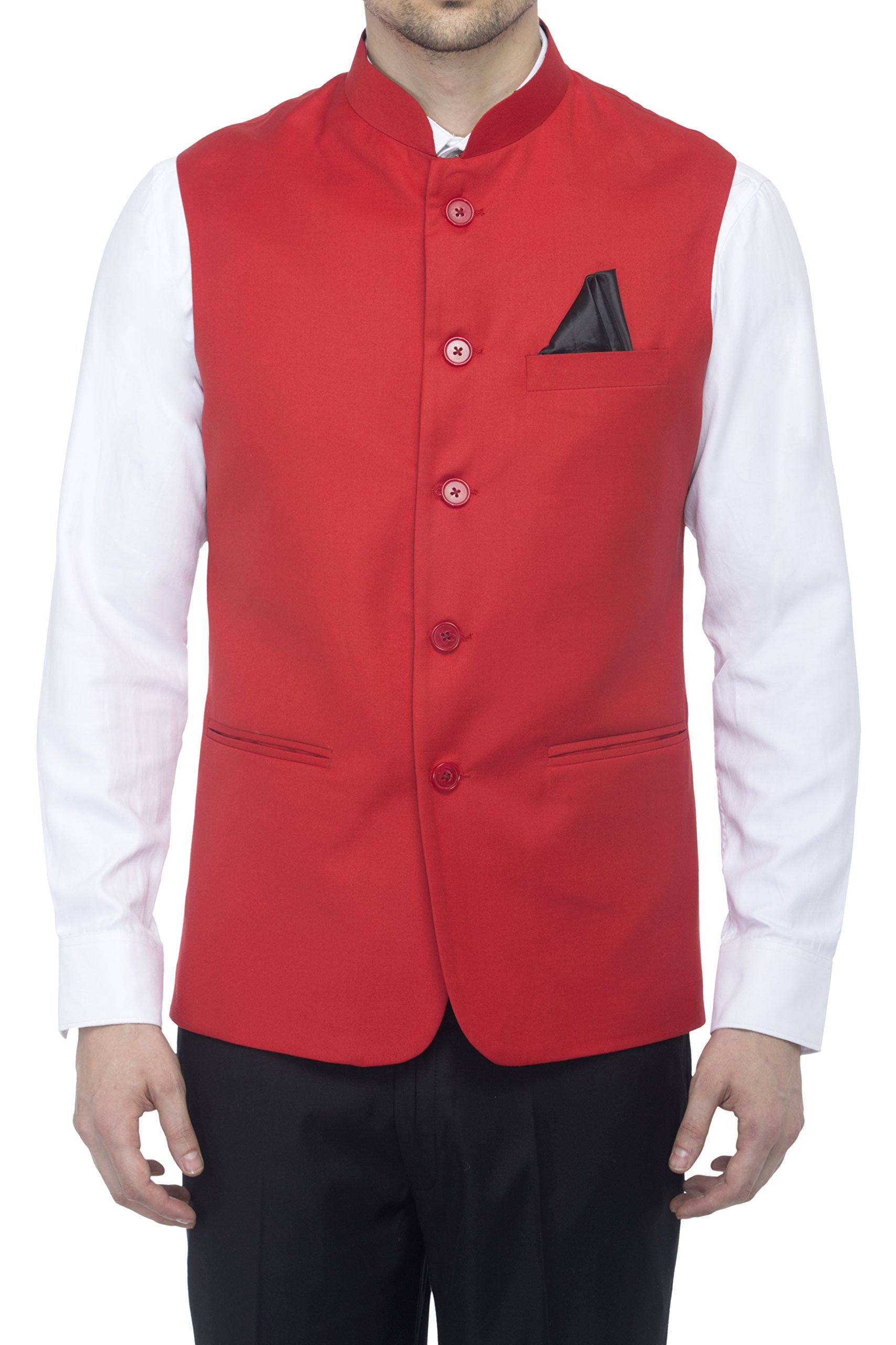 Favoroski Bandhgala Sleeveless Jackets Ethnic Men's Wear Waistcoat (Red_40)
