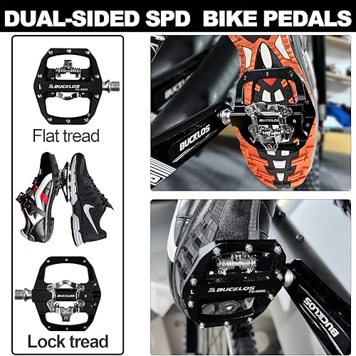 Miniatura 2 de BUCKLOS Pedales de bicicleta de montaña PD-M680 SPD MTB, compatibles con tacos Shimano SPD, 3 rodamientos sellados, doble clip plano sin clip y