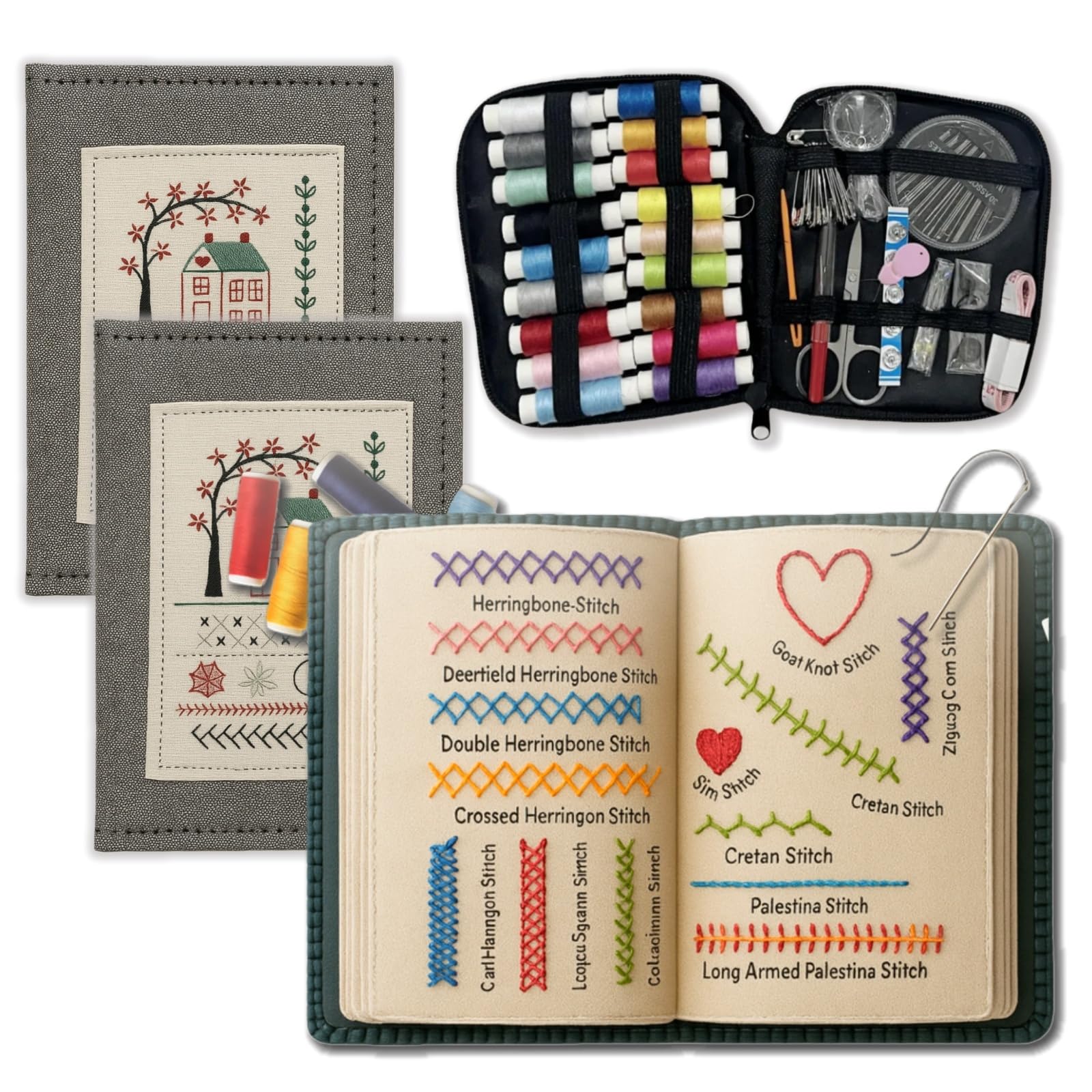 embroom embroidery stitch book libro ricamo con kit strumenti punti ricamo fai da te per principianti e appassionati include ago filo forbici guida passo passo