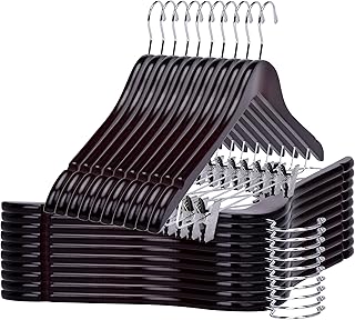 Quality Wooden Skirt Hangers with Clips 80-Pack Mahogany Pants Hangers with Adjustable Chrome Metal Clips, Swivel Hook, Coat, Jacket, Blouse Suit Hangers (Mahogany, 80)