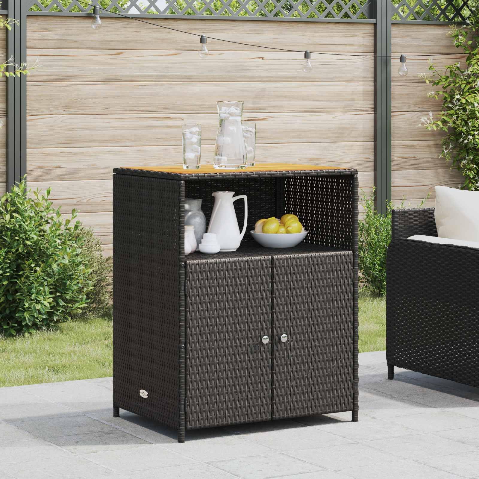 vidaXL Schrank Schwarz 70 x 50 x 87 cm Polyester und Roly Ratten, Garten- und Terrassenlager, Rechteckschrank, robuster Holz-Rattan, leicht, praktische Lösungen für draußen