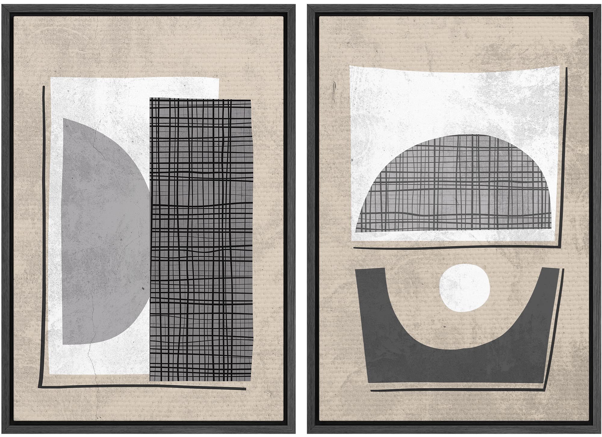 SIGNWIN Impression sur toile encadrée Art Déco du milieu du siècle Collage Polygone Formes Abstraites Illustrations Minimal Décoration Nordique Zen Bohème pour Salon, Chambre, Bureau - 40,6 x 61 x 5,1