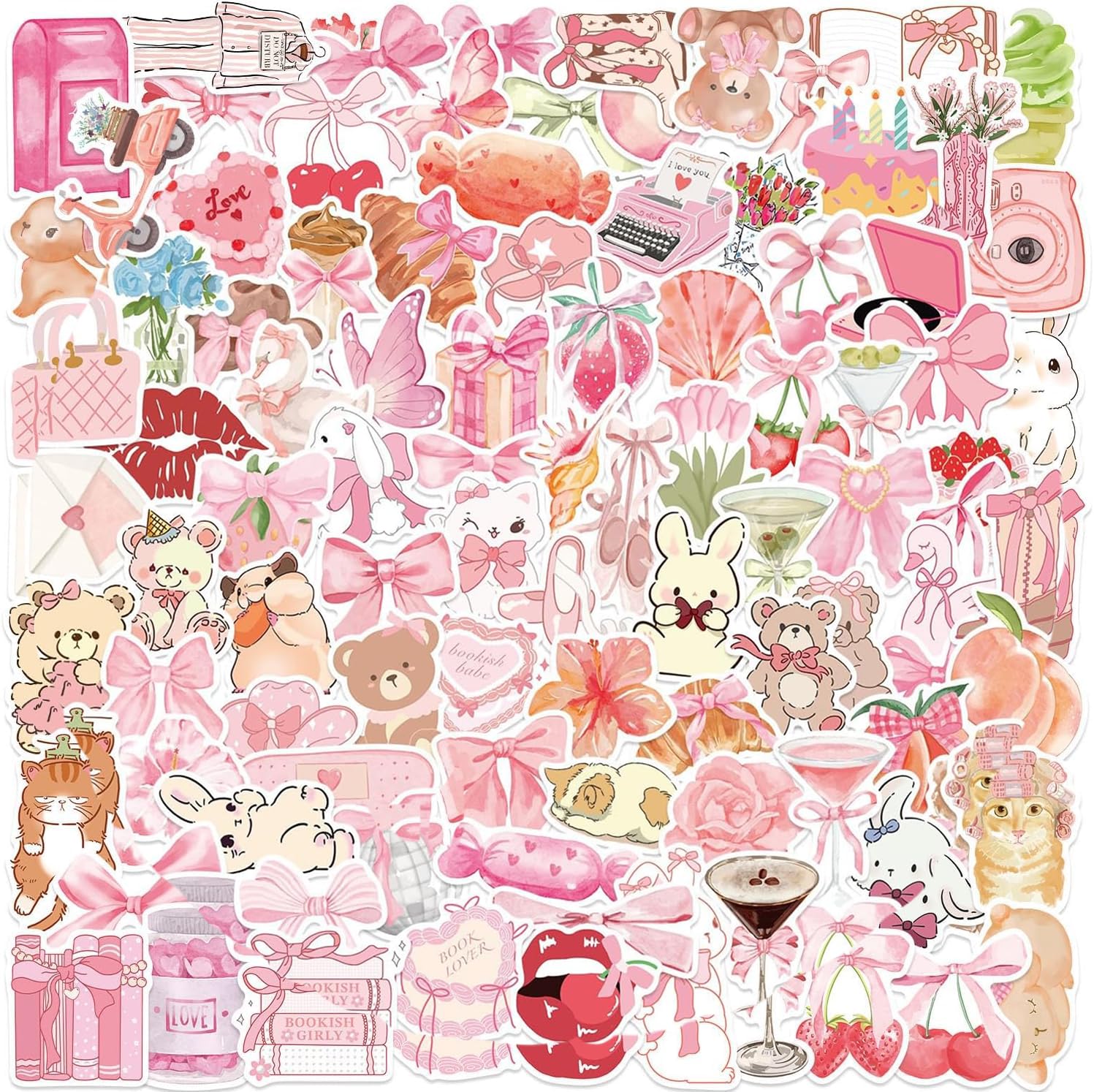 ToVii 100pcs Coquette Stickers Pack - Cute Waterproof Vinyl Aesthetic Stickers for Girls | Laptop, Water Bottle, Phone, Guitar Decoration (Random Pink Designs)