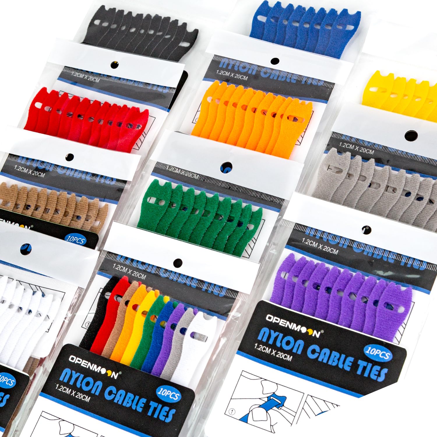 OPENMOON Nylon Reusable Cable Ties, Adjustable 10pieces Multicolor