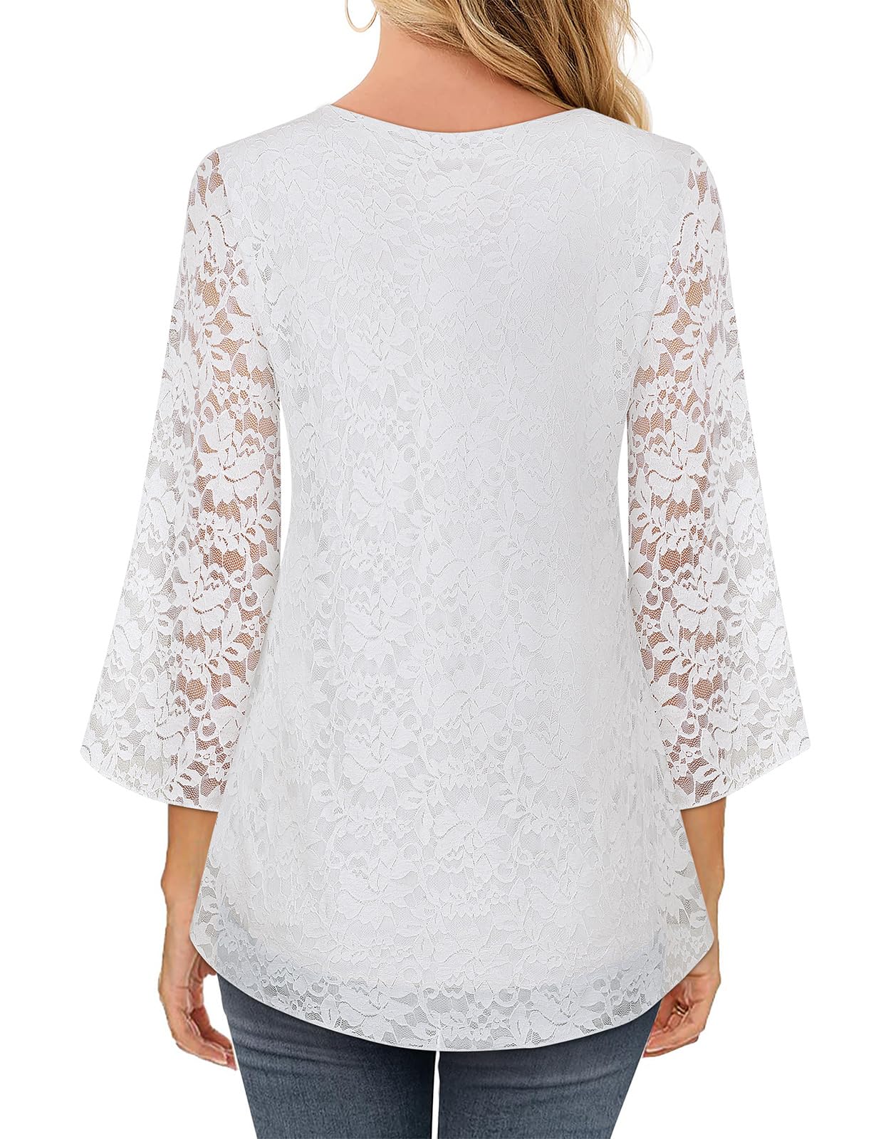 Syphiby Camicette da donna a tunica con maniche a 3/4 con volant e scollo quadrato, in chiffon, a doppio strato, taglie M-3XL