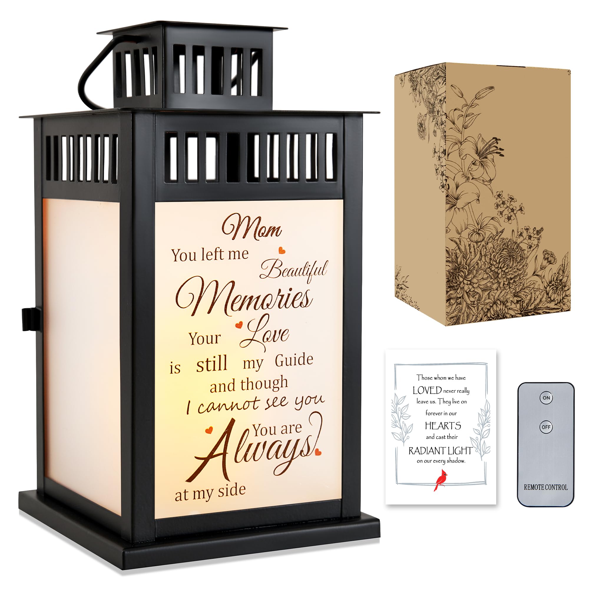 Photo 1 of WOODEXPE Sympathy Gift Mother's Day Keepsake Lantern with Flickering LED Candle and Remote Control Memorial Gifts for Loss of Mother Mom Black