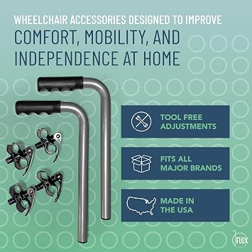 FLUX Troy Technologies - Wheelchair Handle & Backrest Extensions - Adds Up to 8 & Improves Steering for Caregivers - Durable, Adjustable Design - No Tools Needed -Universal Compatibility -Made in USA