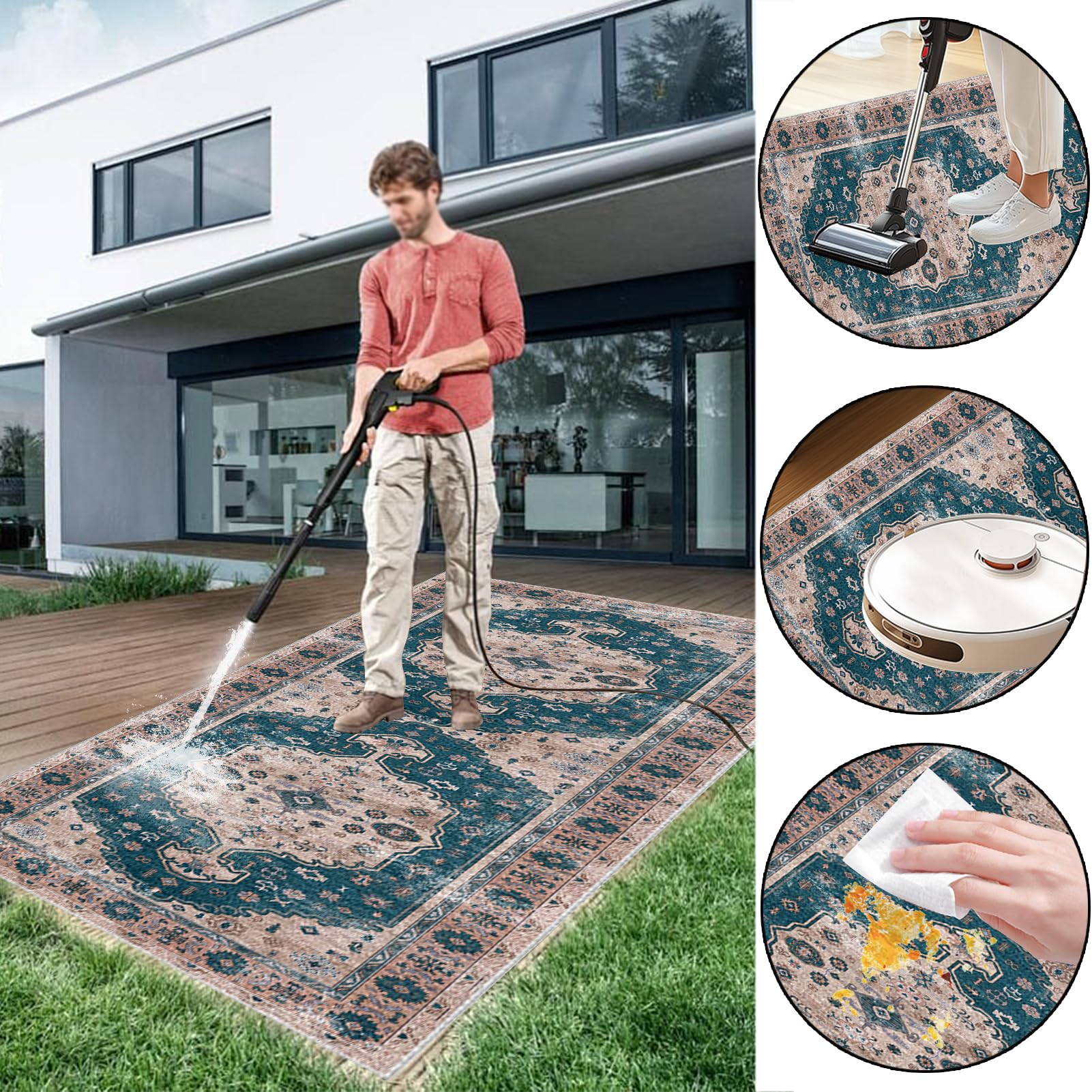 Teppich Läufer Flur Küchenteppich Waschbar rutschfest Küchenläufer 120 x 450 cm Küche Teppich Läufer Fußmatte Teppichläufer Flurteppich für Eingang Flur Küche Schlafzimmer Wohnzimmer Teppiche Runner
