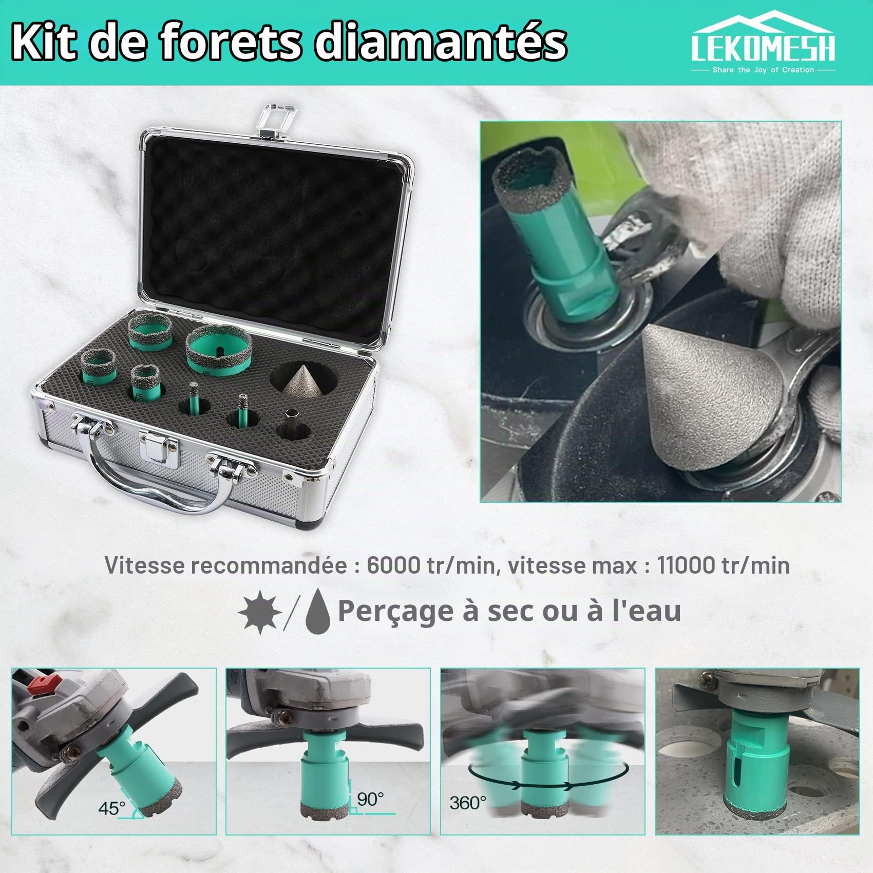 Diamant Scie Cloche Carrelage - 8pcs (6/6/20/25/35/50mm+50mm Forets Chanfreinés+Adaptateur) Trépan Diamant pour Porcelaine Céramique Carrelage Granit Marbre