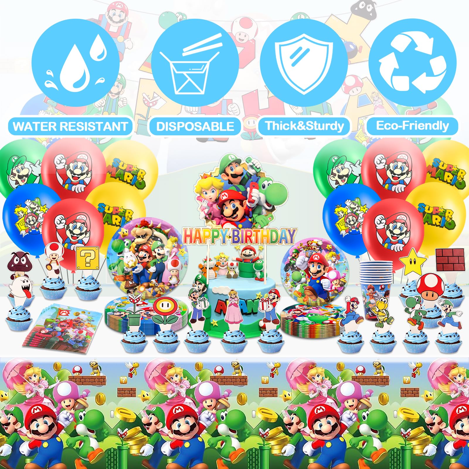 Set Stoviglie Compleanno Per Bambini - Tovaglia, Piatti, Bicchieri, Decorazioni A Tema Cartone Animato - Foto 7