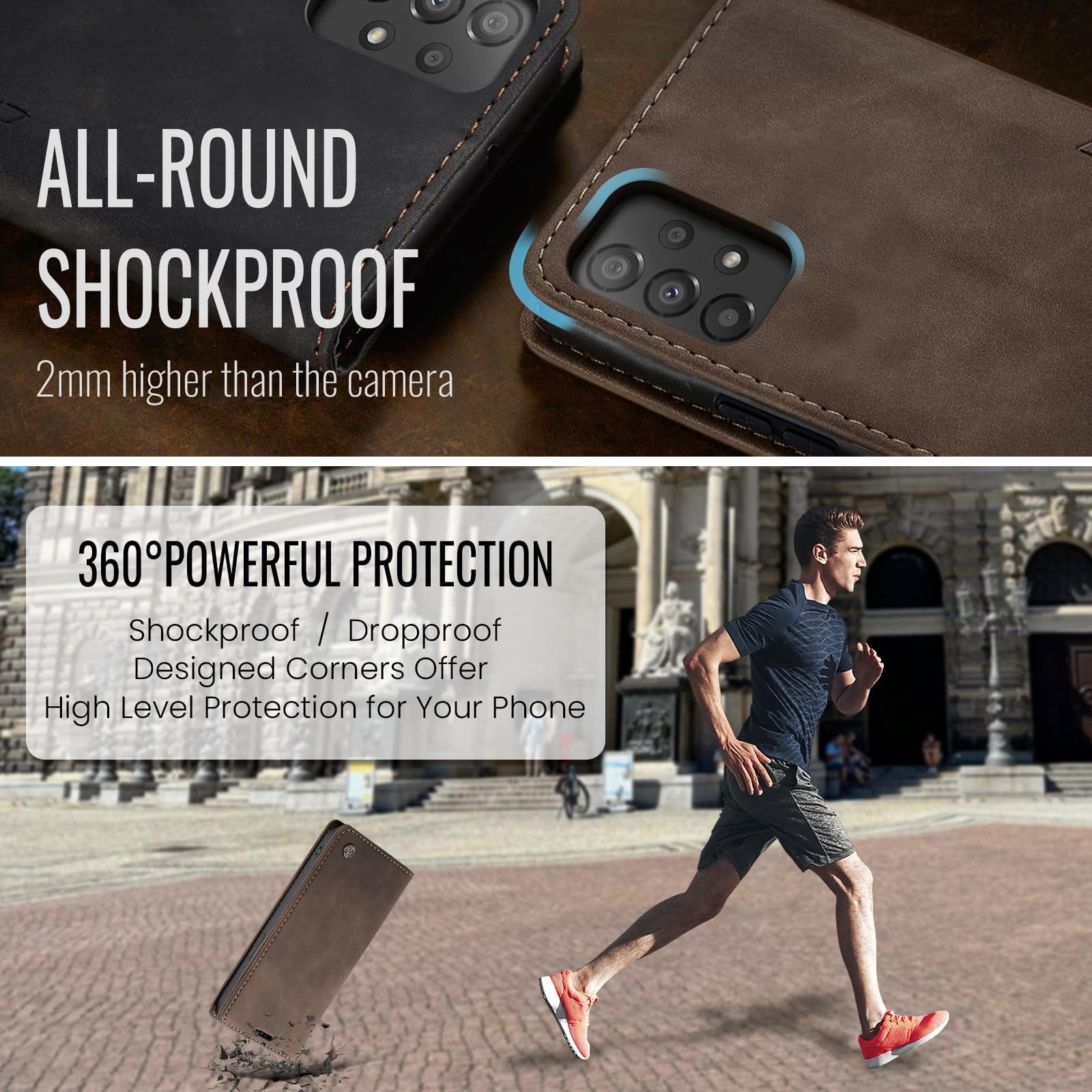 Azororo Cover per Samsung Galaxy A33 5G, Premium PU Pelle Custodia, Magnetica Carta Fessura Portafoglio Case, Flip Cavalletto Custodia per Samsung Galaxy A33 - Caffè