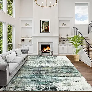 10x14 Area Rugs Washable Rug: Modern Abstract Living Room Rug Soft Anti-Skid Thin Carpet Indoor Floor Non-Shedding Carpets for Bedroom Dining Room Farmhouse Nursery Home Office Green Multi