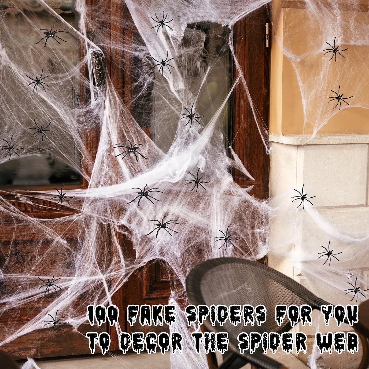 Lenwen 4 Colors Halloween Spider Webs with 150 Fake Spiders Halloween Party Indoor and Outdoor Decorations Colored Stretch Cobwebs for Halloween Party Decorations Bar House (2100 Sqft)