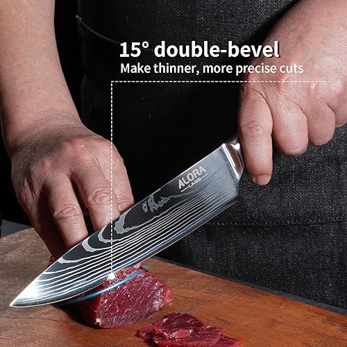 Miniatura 5 de Juego de cuchillos de chef japonés profesional, 4 piezas ultra afilados de acero inoxidable de alto carbono con mango de madera de Pakkawood diseño