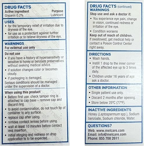Miniatura 7 de Optimel Manuka+ Honey Dry Eye Drops, hidrata y alivia los síntomas del ojo seco crónico, restaura la comodidad ocular, miel de manuka de grado