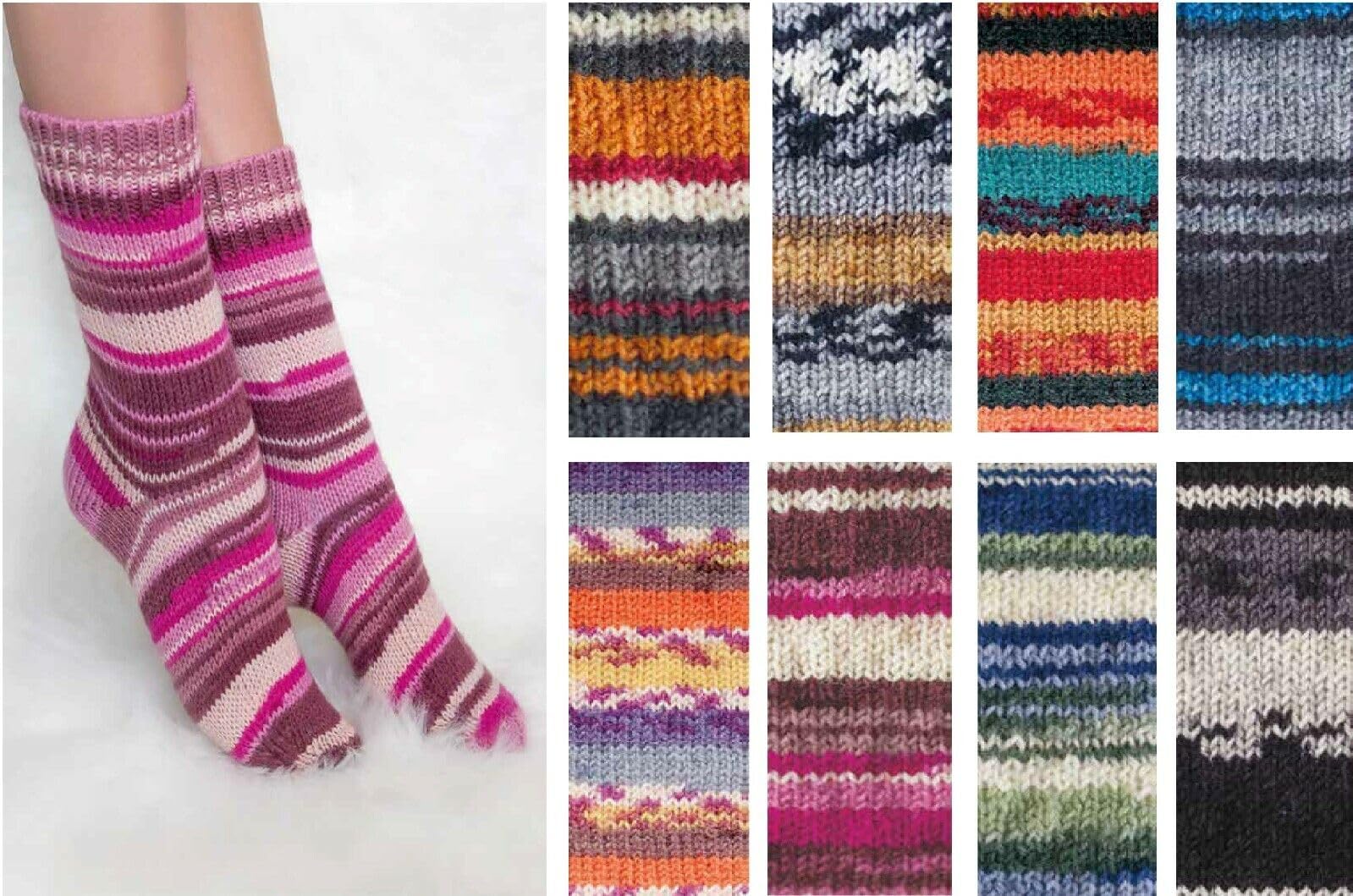 Gomitolo di lana per calze a 6 fili, colori colorati, 4 x 150 g, qualità premium, 375 m, lunghezza per gomitolo, certificato Öko-Tex, Made in Europe, senza infeltrimento (set scuro)