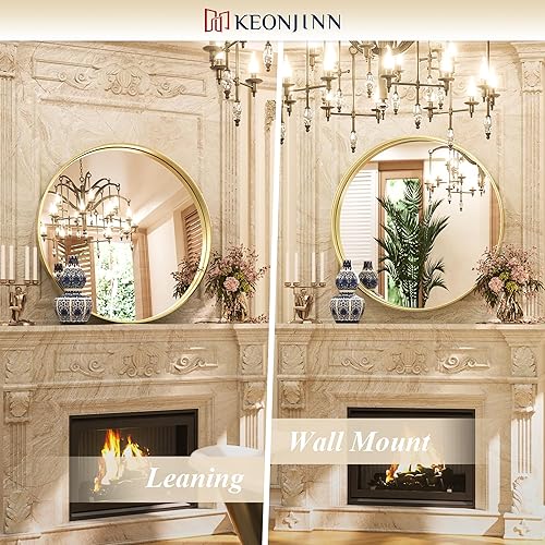 Miniatura 414 de Keonjinn Espejo de baño dorado de 48 x 36 pulgadas, espejo rectangular con marco de metal dorado cepillado, espejo de pared grande rectangular